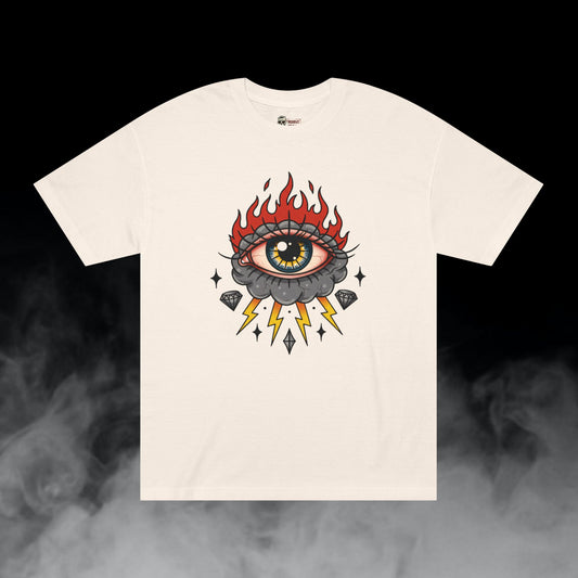 Thy Eye Be Single / All Seeing Eye with Fire Lightning Diamonds Graphic Tee / Tattoo Art Style Sailor Jerry / 420 Underground Stoner Streetwear / DEADLY NUGS