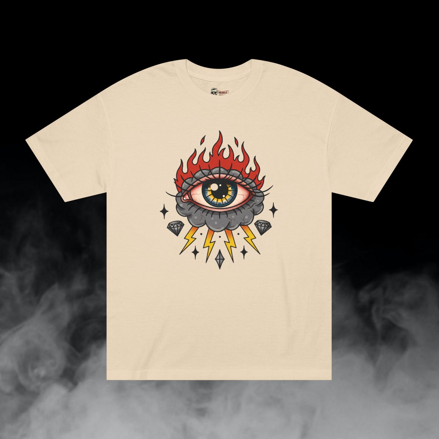 Thy Eye Be Single / All Seeing Eye with Fire Lightning Diamonds Graphic Tee / Tattoo Art Style Sailor Jerry / 420 Underground Stoner Streetwear / DEADLY NUGS