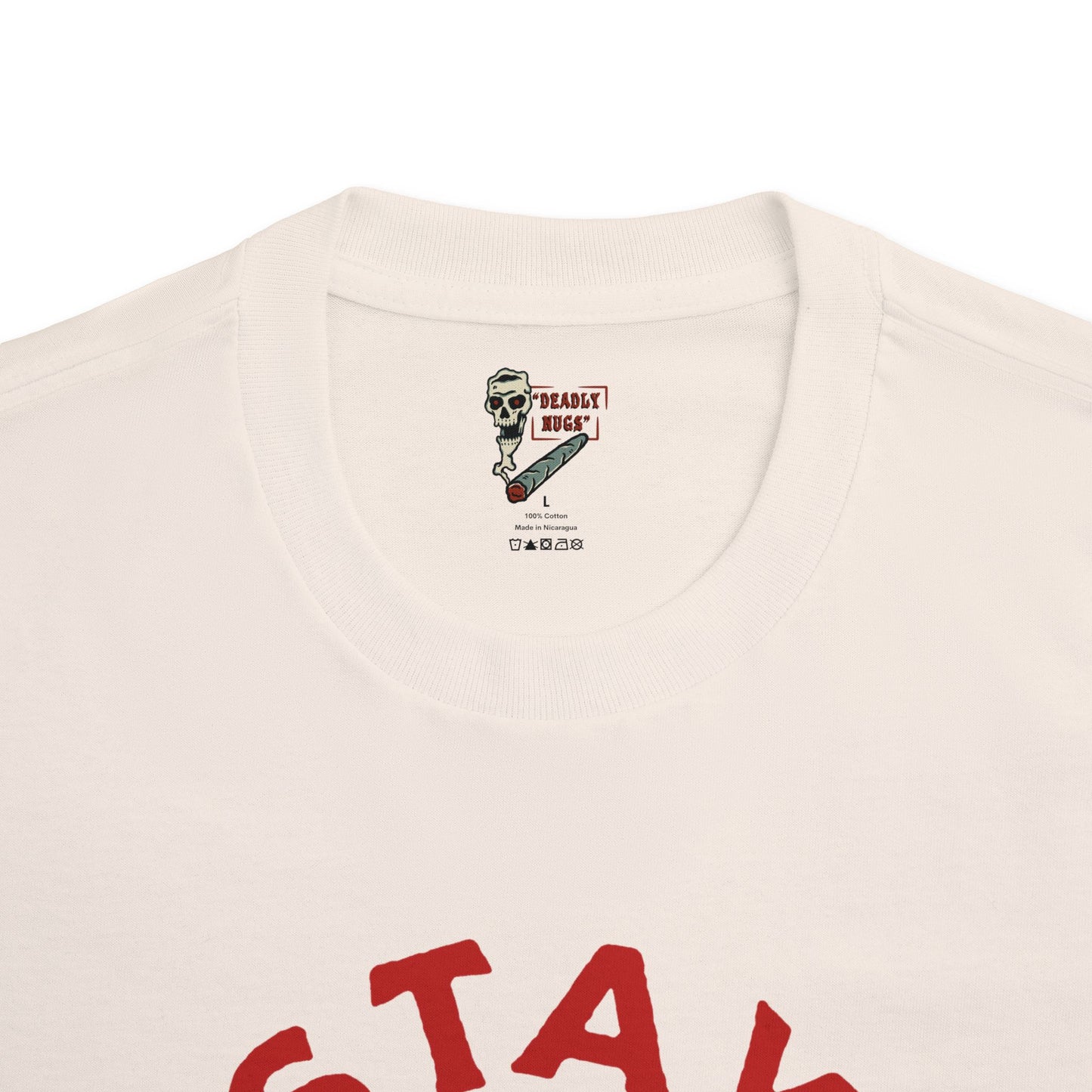 Stay Kind / Skull Biting Broken Heart Graphic Tee / Classic Cartooning Tatoo Art Style / 420 Underground Stoner Streetwear / DEADLY NUGS