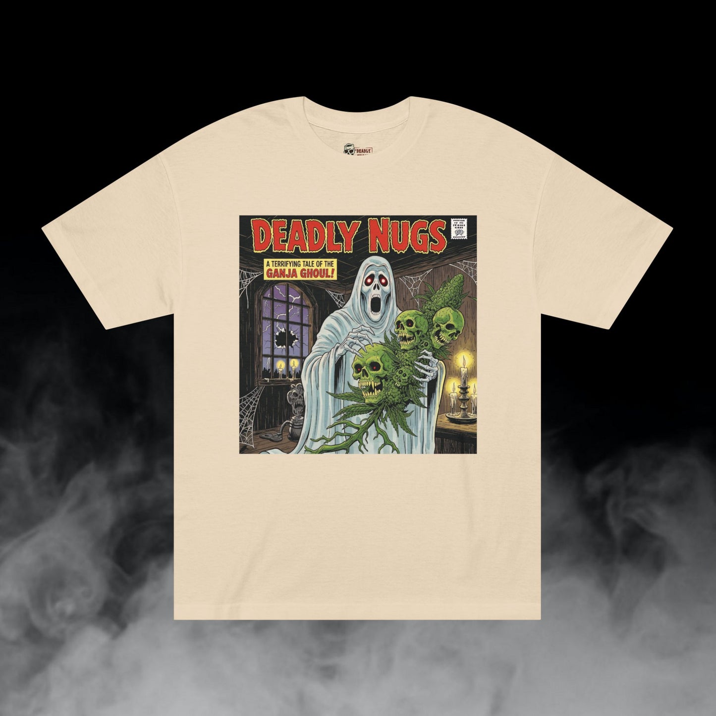 Ganja Ghoul / Hooded Reaper Skull Cannabis Cola Graphic Tee / Vintage Pulp Horror Comic Style / 420 Underground Stoner Streetwear / DEADLY NUGS