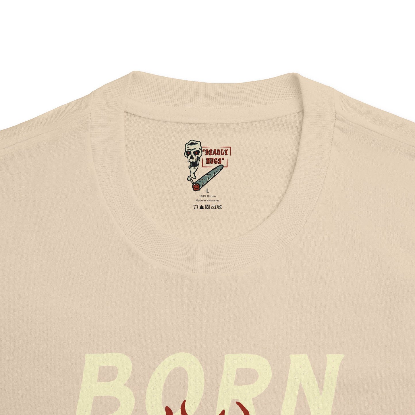 Born Lucky / Flaming Skull Eight Ball Eye Graphic Tee / Classic Cartooning Tatoo Art Style / 420 Underground Stoner Streetwear / DEADLY NUGS