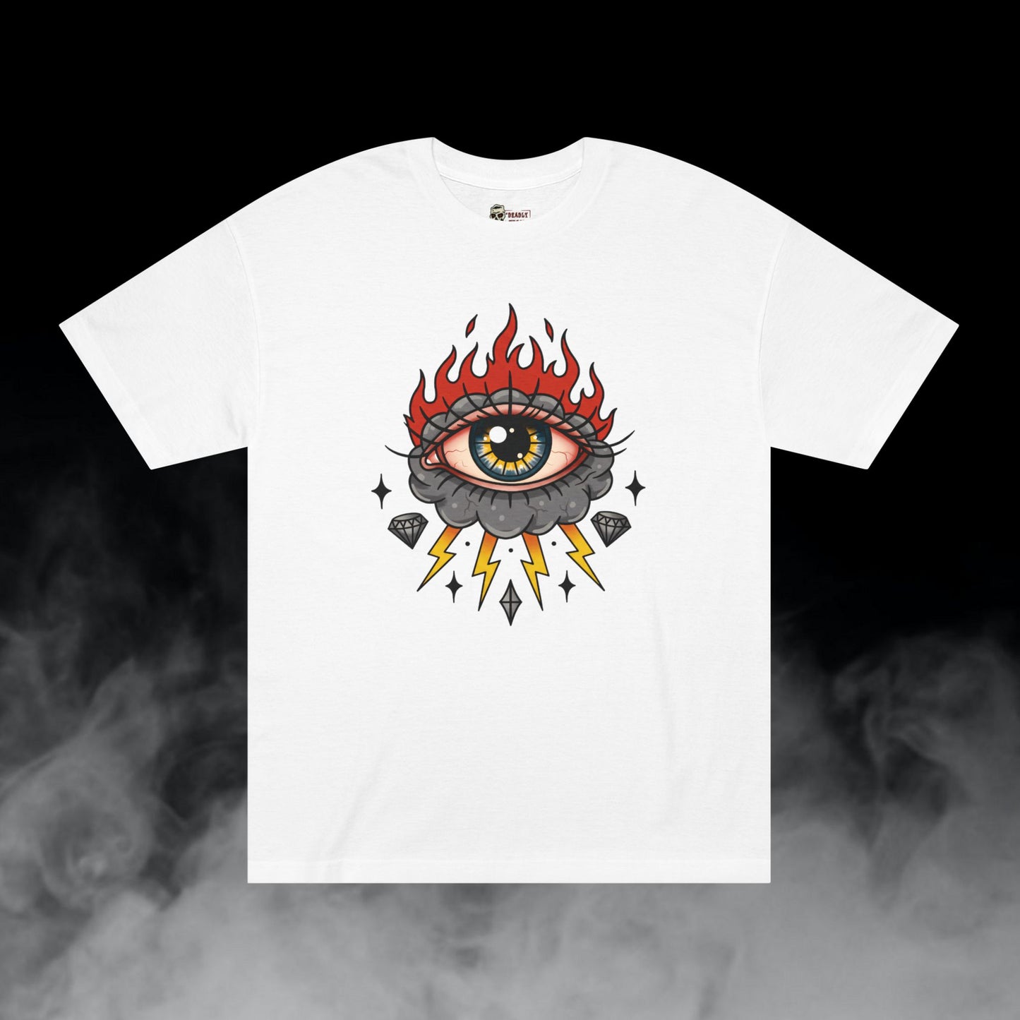 Thy Eye Be Single / All Seeing Eye with Fire Lightning Diamonds Graphic Tee / Tattoo Art Style Sailor Jerry / 420 Underground Stoner Streetwear / DEADLY NUGS
