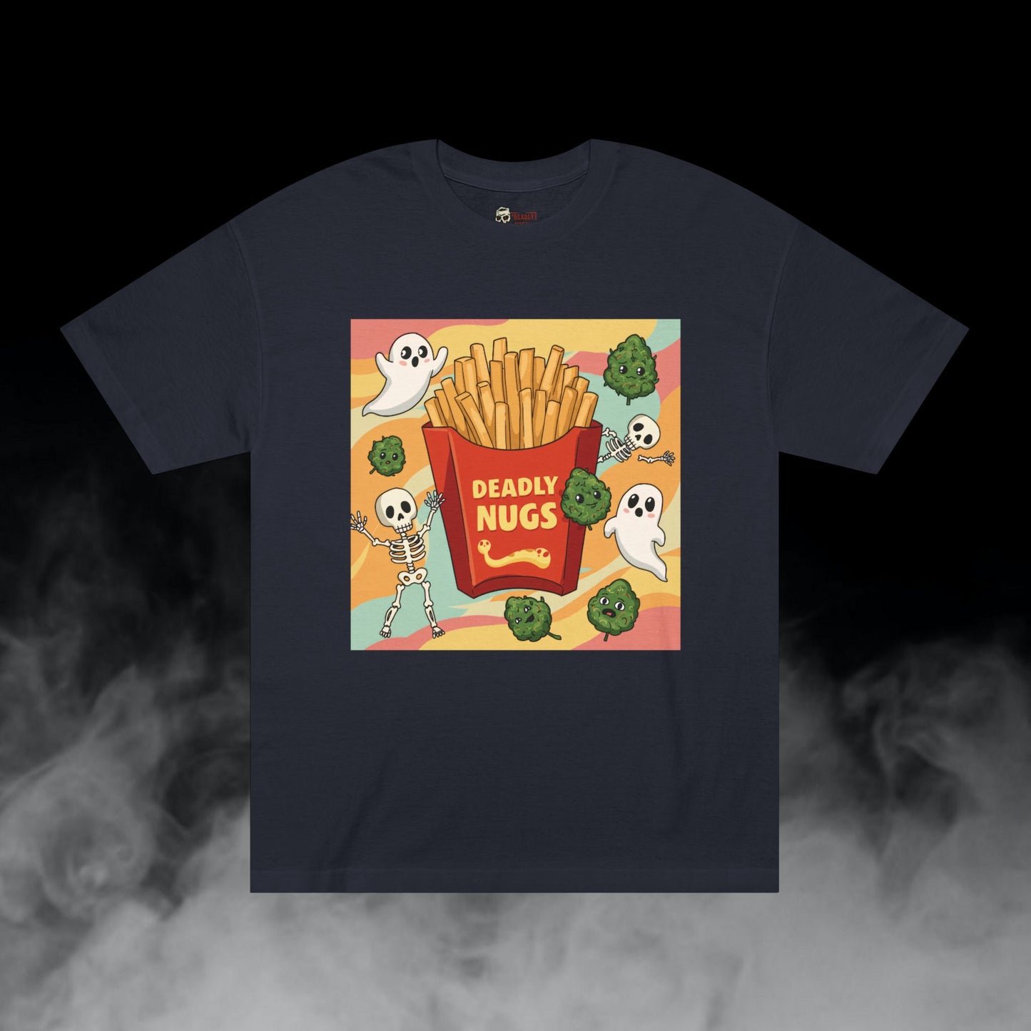 Goin' for the Fries / Bud Characters Ghosts Skeletons Munchies Graphic Tee / Dark Humor Spooky Modern Cartoon Comic Art Style / 420 Underground Stoner Streetwear / DEADLY NUGS