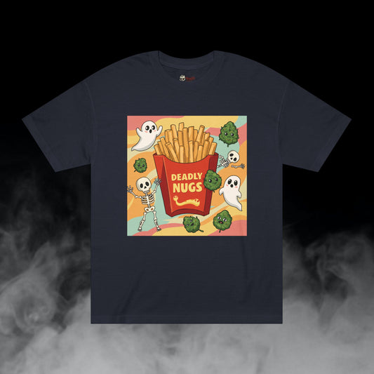 Goin' for the Fries / Bud Characters Ghosts Skeletons Munchies Graphic Tee / Dark Humor Spooky Modern Cartoon Comic Art Style / 420 Underground Stoner Streetwear / DEADLY NUGS