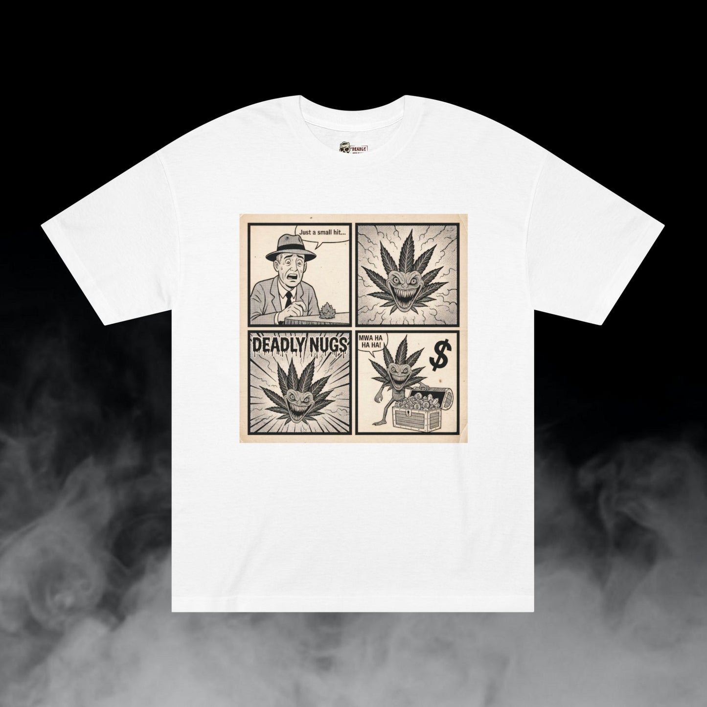 The Price of a Puff / Man Smokes and Pays the Price Graphic Tee / Vintage Noir Propaganda Comic Strip Art Style / 420 Underground Stoner Culture / DEADLY NUGS