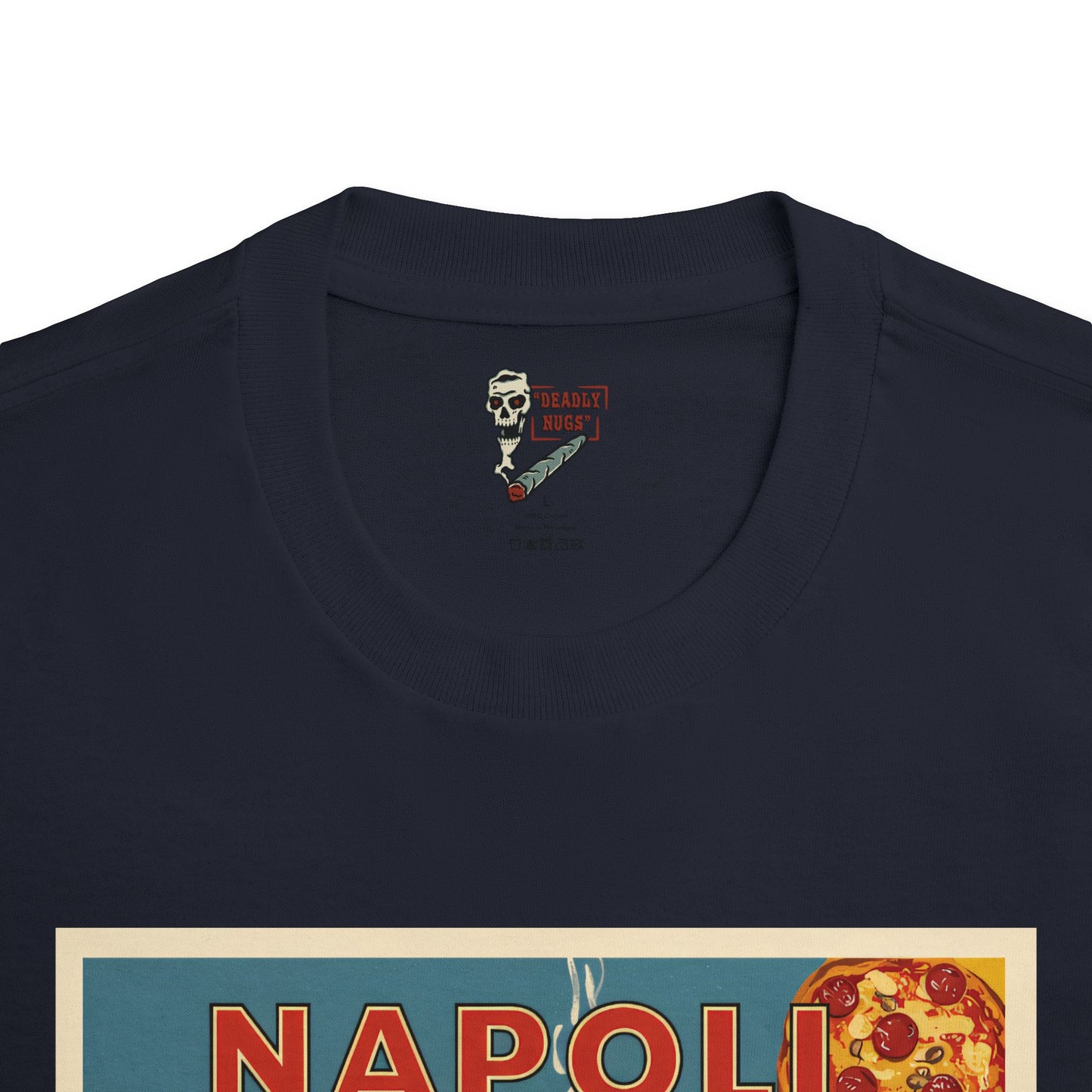 Ciao Napoli / City Backdrop Skeleton Smoking Pizza Familia Graphic Tee / Classic Vintage Travel Poster Art Style / 420 Underground Stoner Streetwear / DEADLY NUGS