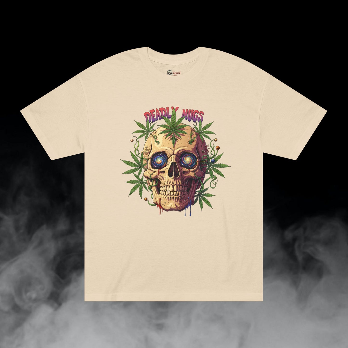 Galactic Gaze / Skull with Cannabis Leaves Graphic Tee / Psychedelic Skull Art Trippy / 420 Underground Stoner Streetwear / DEADLY NUGS