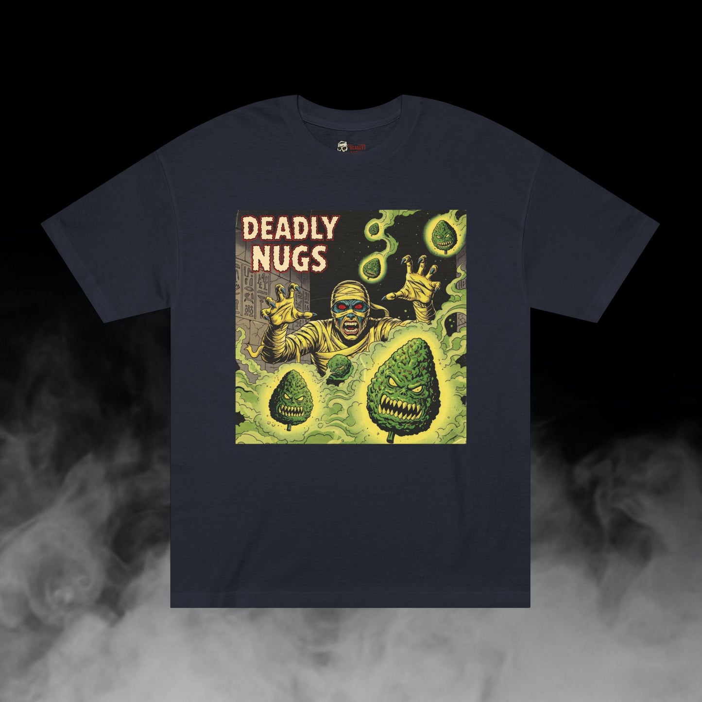Tomb of the Killer Nugs / Mummy Cannabis Buds Graphic Tee / Vintage Pulp Horror Comic Style / 420 Underground Stoner Streetwear / DEADLY NUGS