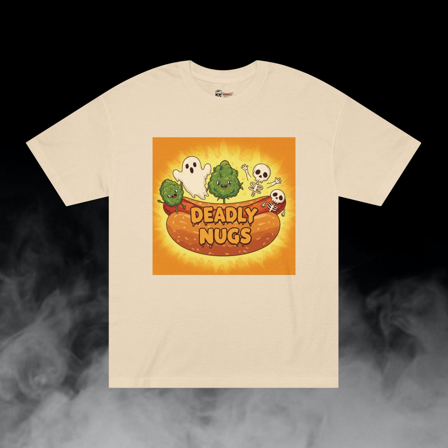 Hotdog! / Bud Characters Ghost Skeletons Munchies Graphic Tee / Dark Humor Spooky Modern Cartoon Comic Art Style / 420 Underground Stoner Streetwear / DEADLY NUGS