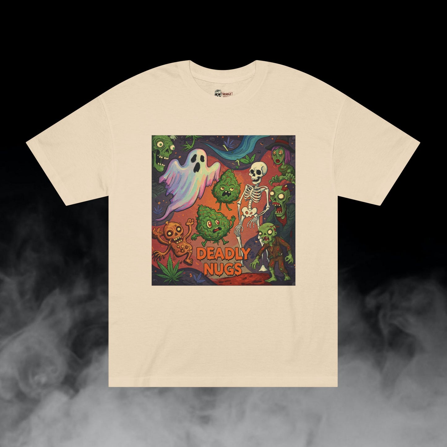 Ghouls Gone Green / Bud Characters Ghost Skeleton Zombies Graphic Tee / Ominous Spooky Character Cartoon Art / 420 Underground Stoner Streetwear / DEADLY NUGS