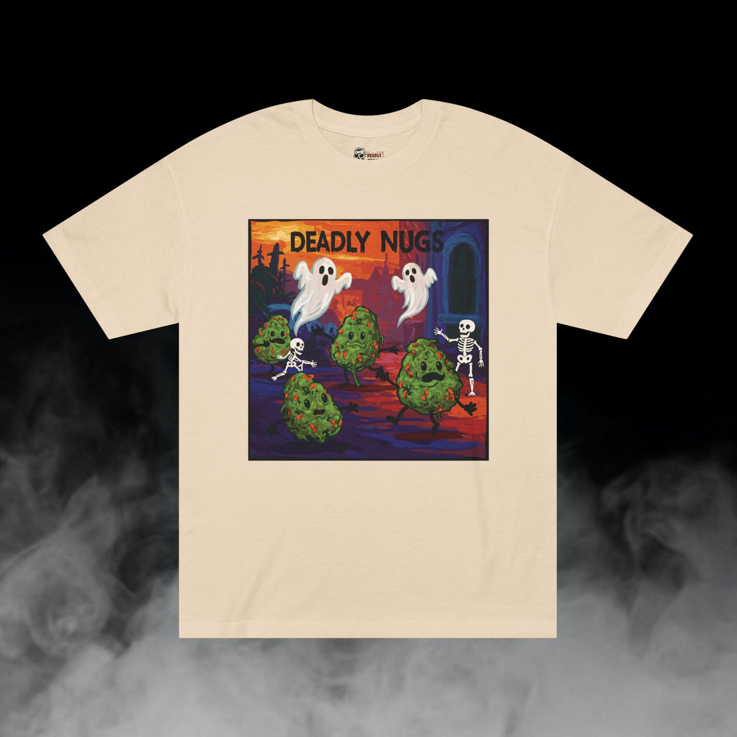 Dank town / Bud Characters Ghosts Skeletons Graphic Tee / Dark Humor Eerie Vintage Pop Art Comic Style / 420 Underground Stoner Streetwear / DEADLY NUGS