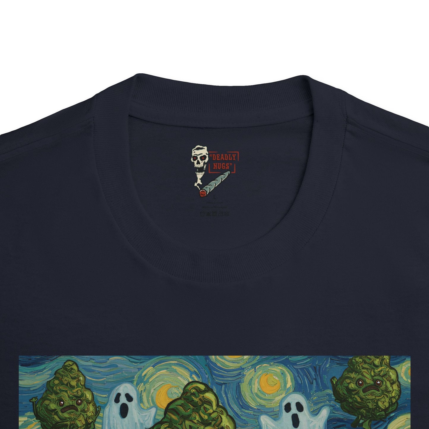 Astral Awakening / Bud Characters Ghosts Skeletons Graphic Tee / Dark Humor Eerie Vintage Van Gogh Art Comic Style / 420 Underground Stoner Streetwear / DEADLY NUGS