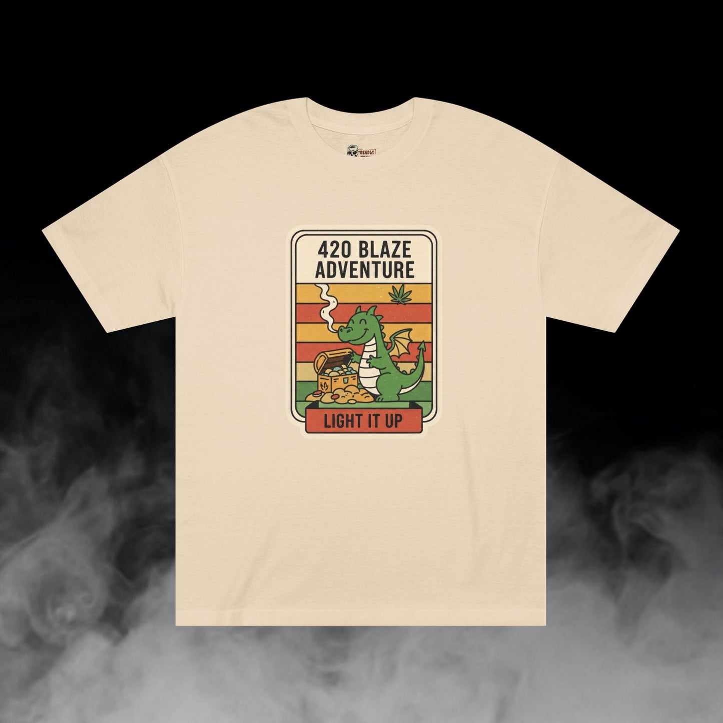 Blaze Adventure / Dragon Puffin Cannabis Treasure Chest Graphic Tee / Vintage Retro Cartoon Comic Style / 420 Underground Stoner Culture / DEADLY NUGS