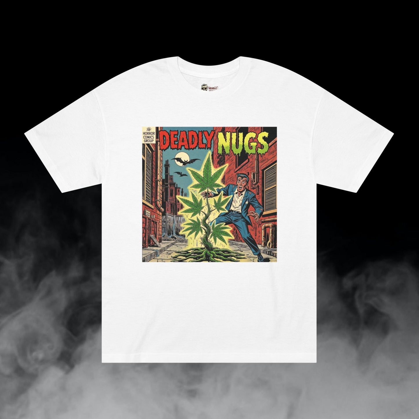 The Green Menace / Man Terrified by Back-alley Cannabis Encounter Graphic Tee / Vintage Horror Comic Style / 420 Underground Stoner Culture / DEADLY NUGS