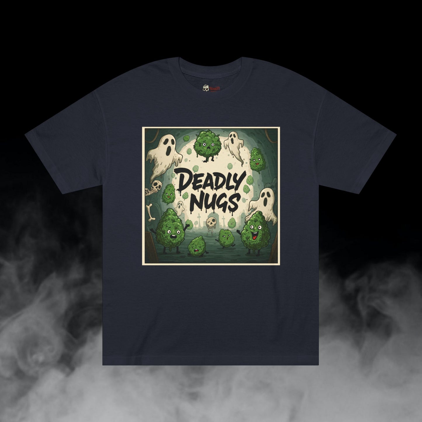 Effects / Bud Characters Ghosts Skulls Graphic Tee / Dark Humor Gritty Modern Cartoon Comic Art Style / 420 Underground Stoner Streetwear / DEADLY NUGS