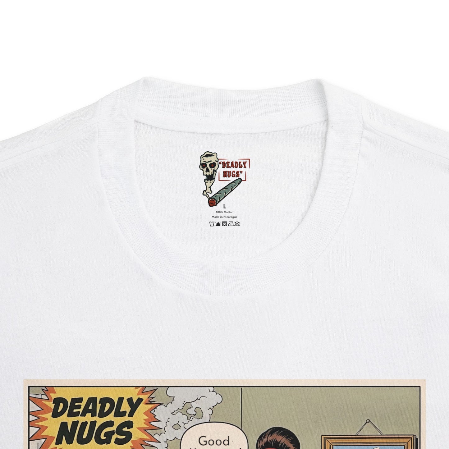 Good Heavens! / Suburban Husband and Wife Overwhelmed by Cannabis Experience Graphic Tee / Vintage Humor Comic Art Style / 420 Underground Stoner Culture / DEADLY NUGS