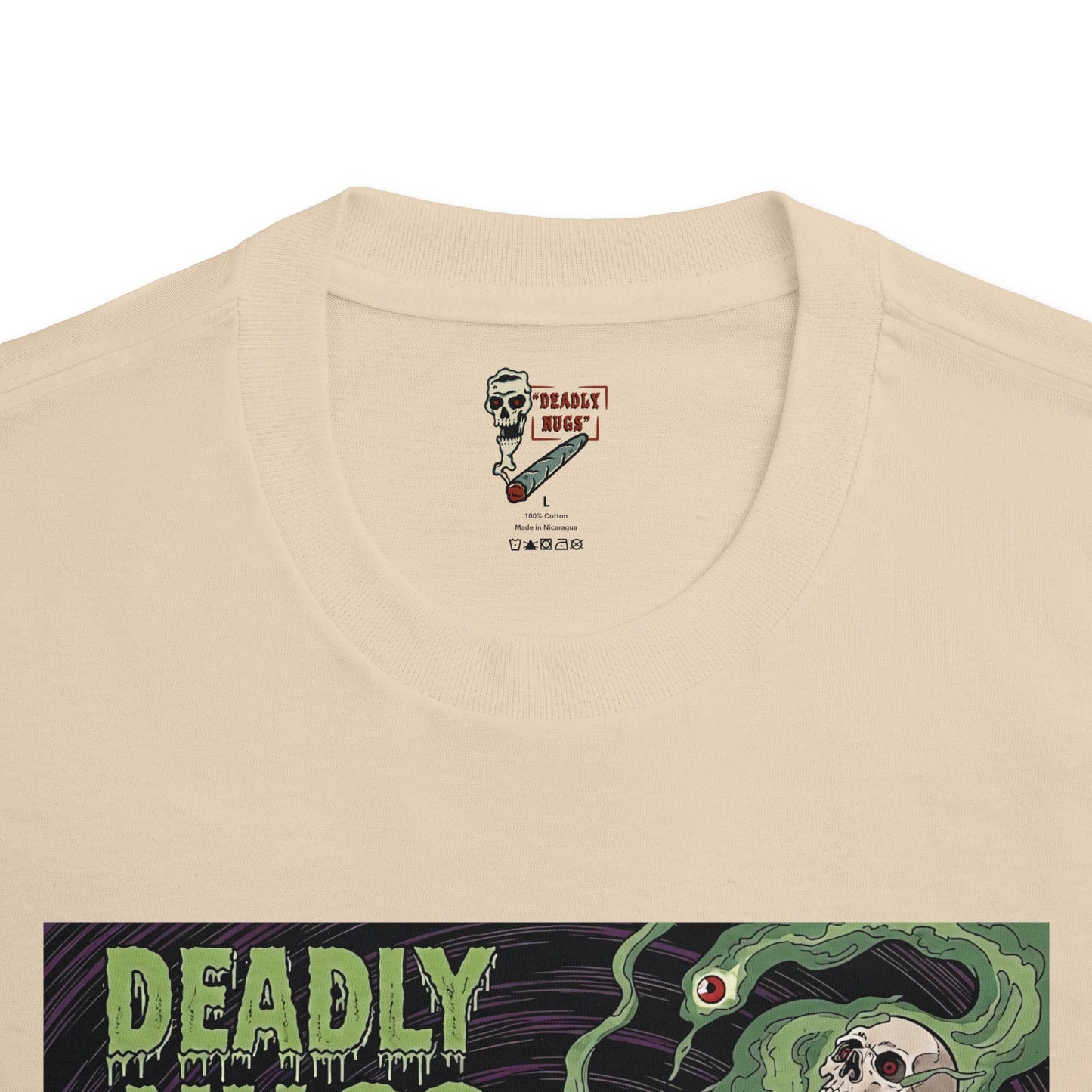 Weed & Wither / Panicked Man Surrounded by Swirling Cannabis Smoke & Skulls Graphic Tee / Vintage Horror Comic Art Style / 420 Underground Stoner Culture / DEADLY NUGS