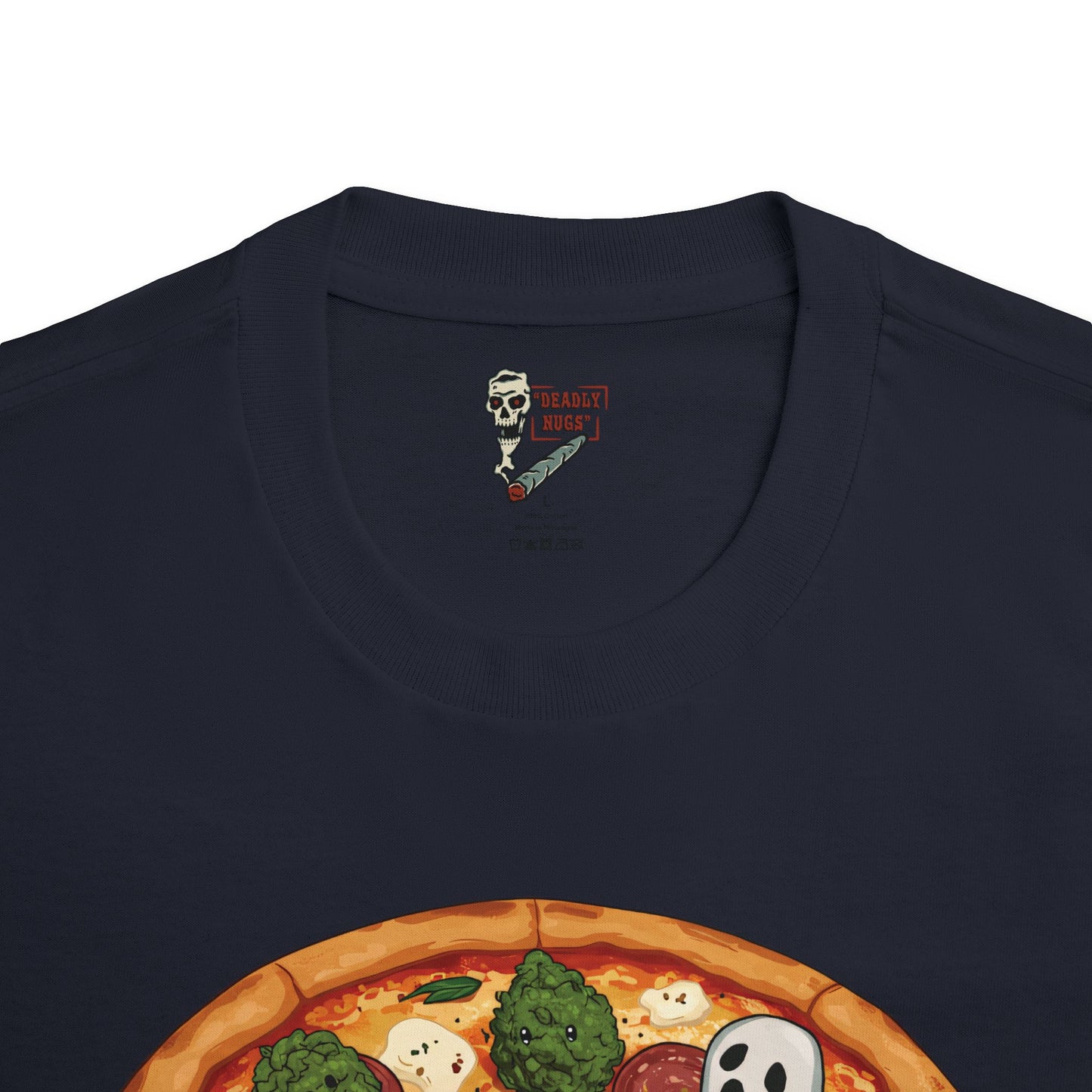 Pizza Pie! / Pizza Bud Characters Ghosts Skulls Graphic Tee / Dark Humor Spooky Modern Cartoon Comic Art Style / 420 Underground Stoner Streetwear / DEADLY NUGS