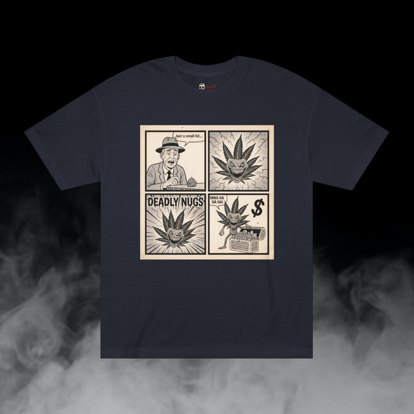The Price of a Puff / Man Smokes and Pays the Price Graphic Tee / Vintage Noir Propaganda Comic Strip Art Style / 420 Underground Stoner Culture / DEADLY NUGS