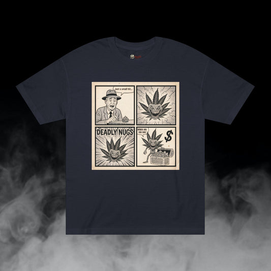 The Price of a Puff / Man Smokes and Pays the Price Graphic Tee / Vintage Noir Propaganda Comic Strip Art Style / 420 Underground Stoner Culture / DEADLY NUGS