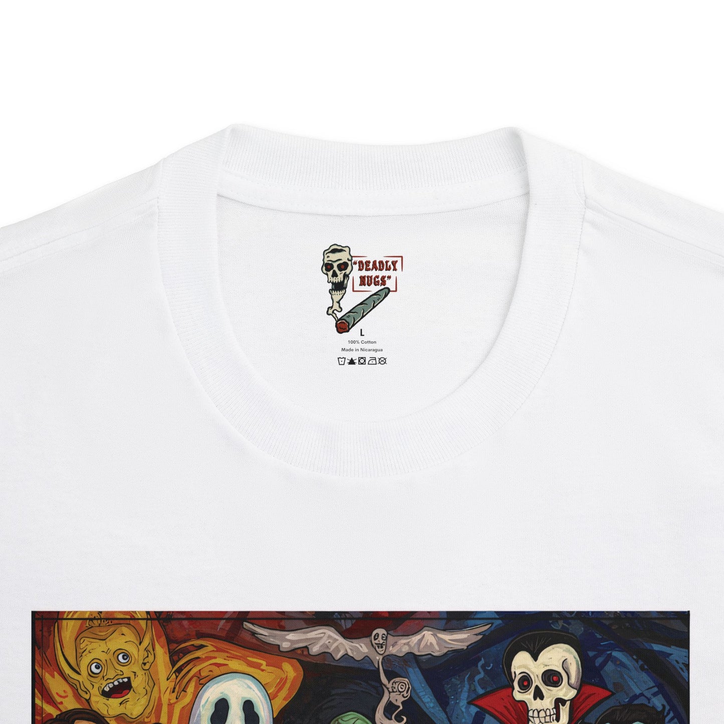 NUGS of the Living Dead / Bud Characters Ghost Spirits Skeleton Vampires Graphic Tee / Dark Humor Eerie Sinister Vintage Pop Art Comic Style / 420 Underground Stoner Streetwear / DEADLY NUGS