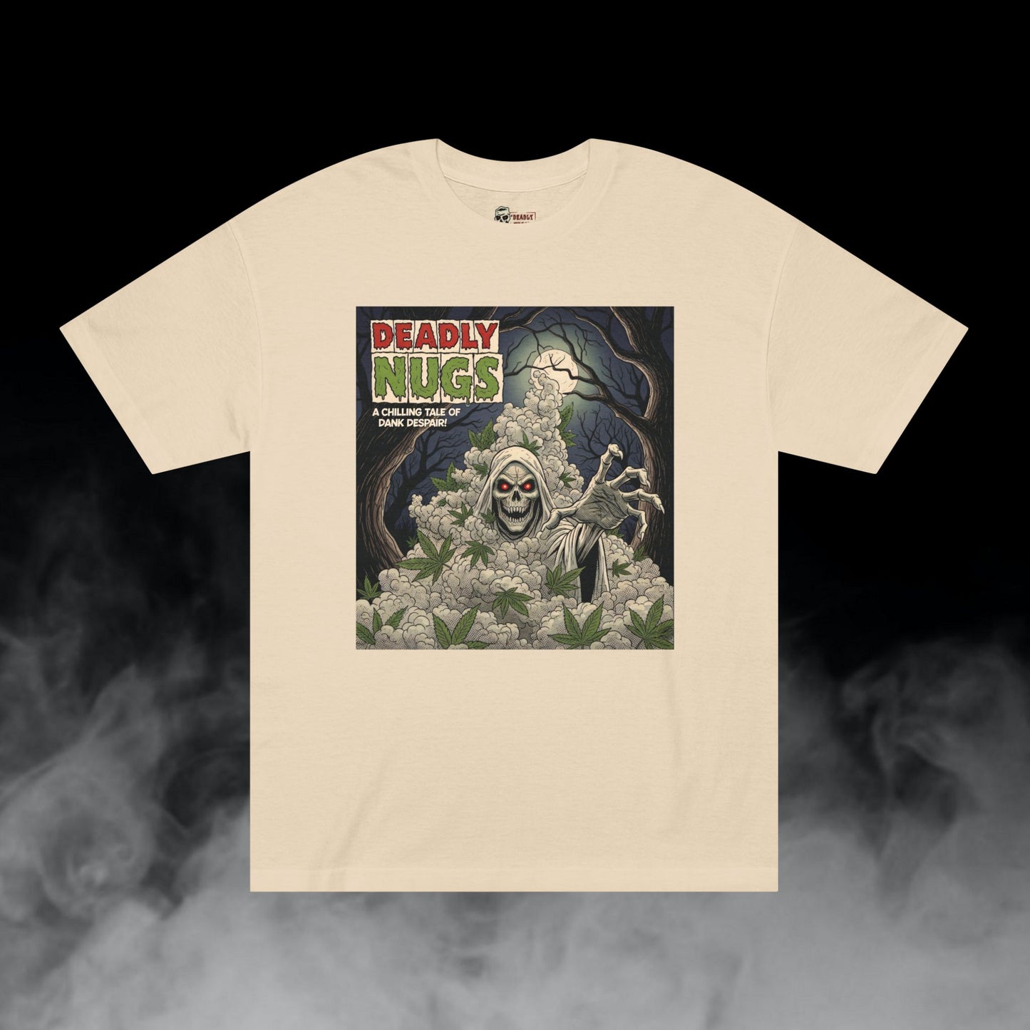 Dank Phantom / Hooded Reaper Smoke Cloud Graphic Tee / Vintage Pulp Horror Comic Style / 420 Underground Stoner Streetwear / DEADLY NUGS