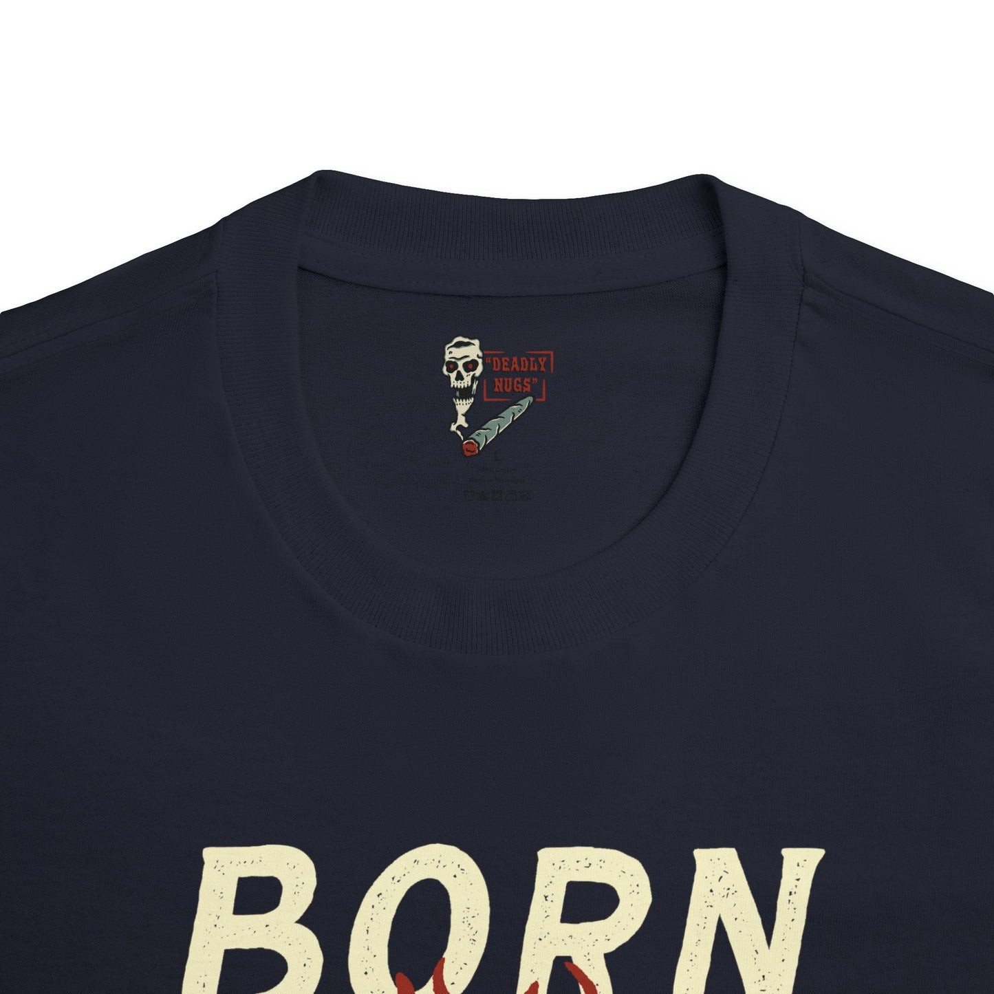 Born Lucky / Flaming Skull Eight Ball Eye Graphic Tee / Classic Cartooning Tatoo Art Style / 420 Underground Stoner Streetwear / DEADLY NUGS