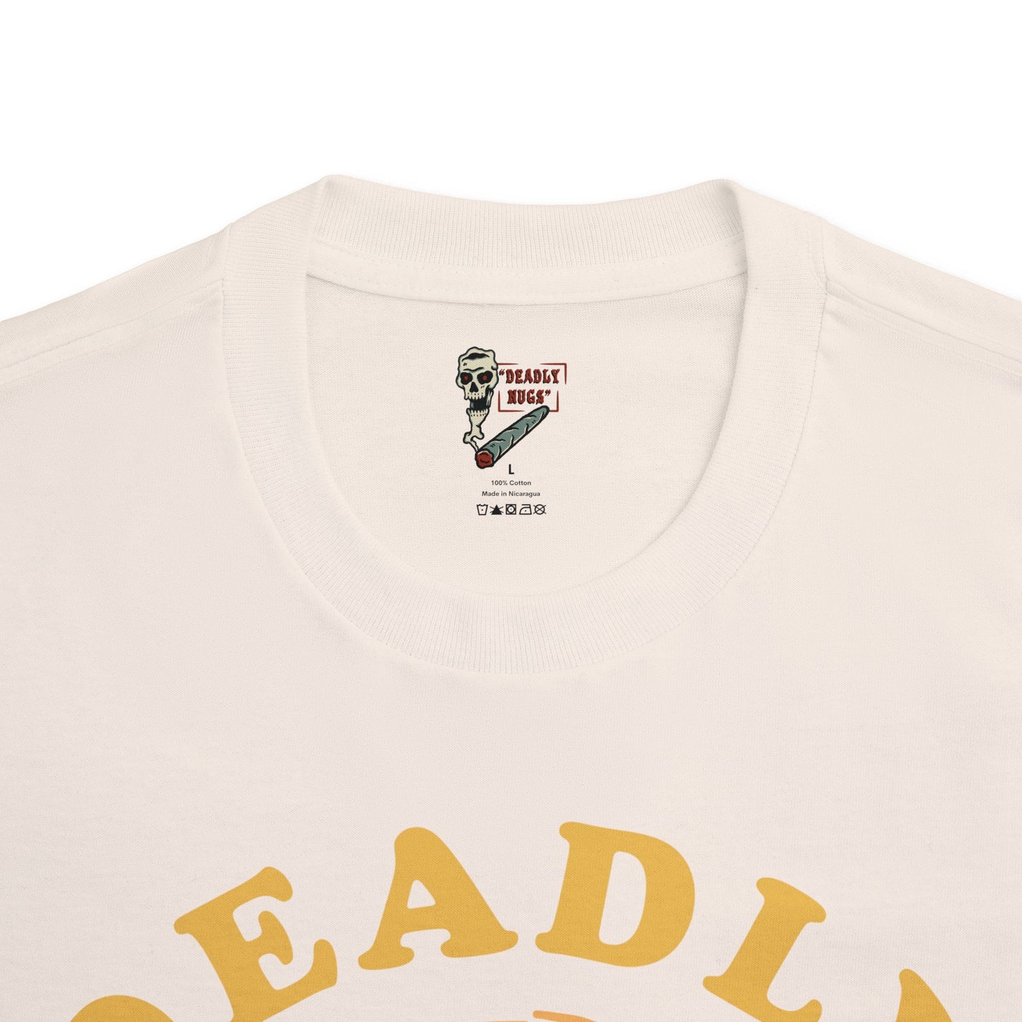 Flame in, Flame out / Premium Unisex Graphic Tee Yellow Aesthetic Print Skull 420 / DEADLY NUGS