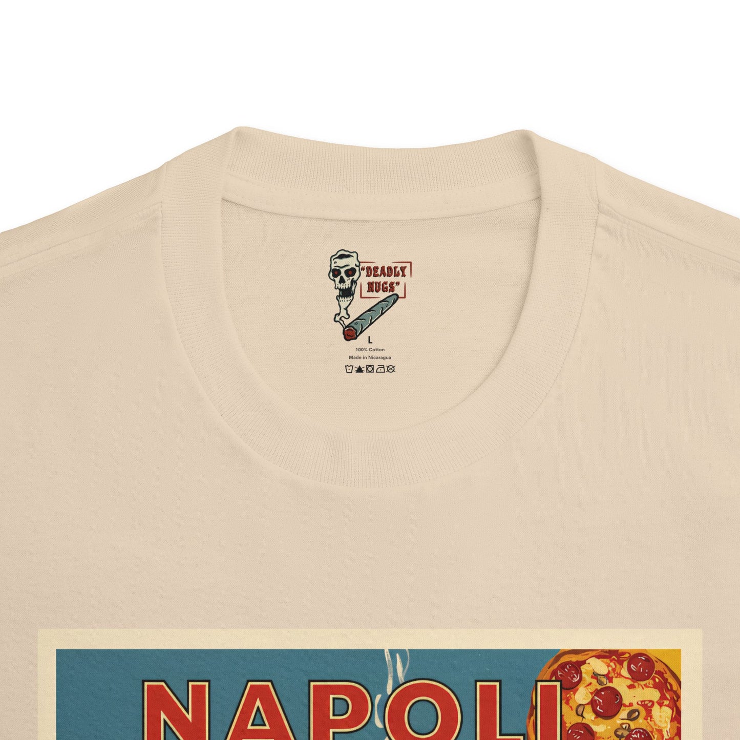Ciao Napoli / City Backdrop Skeleton Smoking Pizza Familia Graphic Tee / Classic Vintage Travel Poster Art Style / 420 Underground Stoner Streetwear / DEADLY NUGS