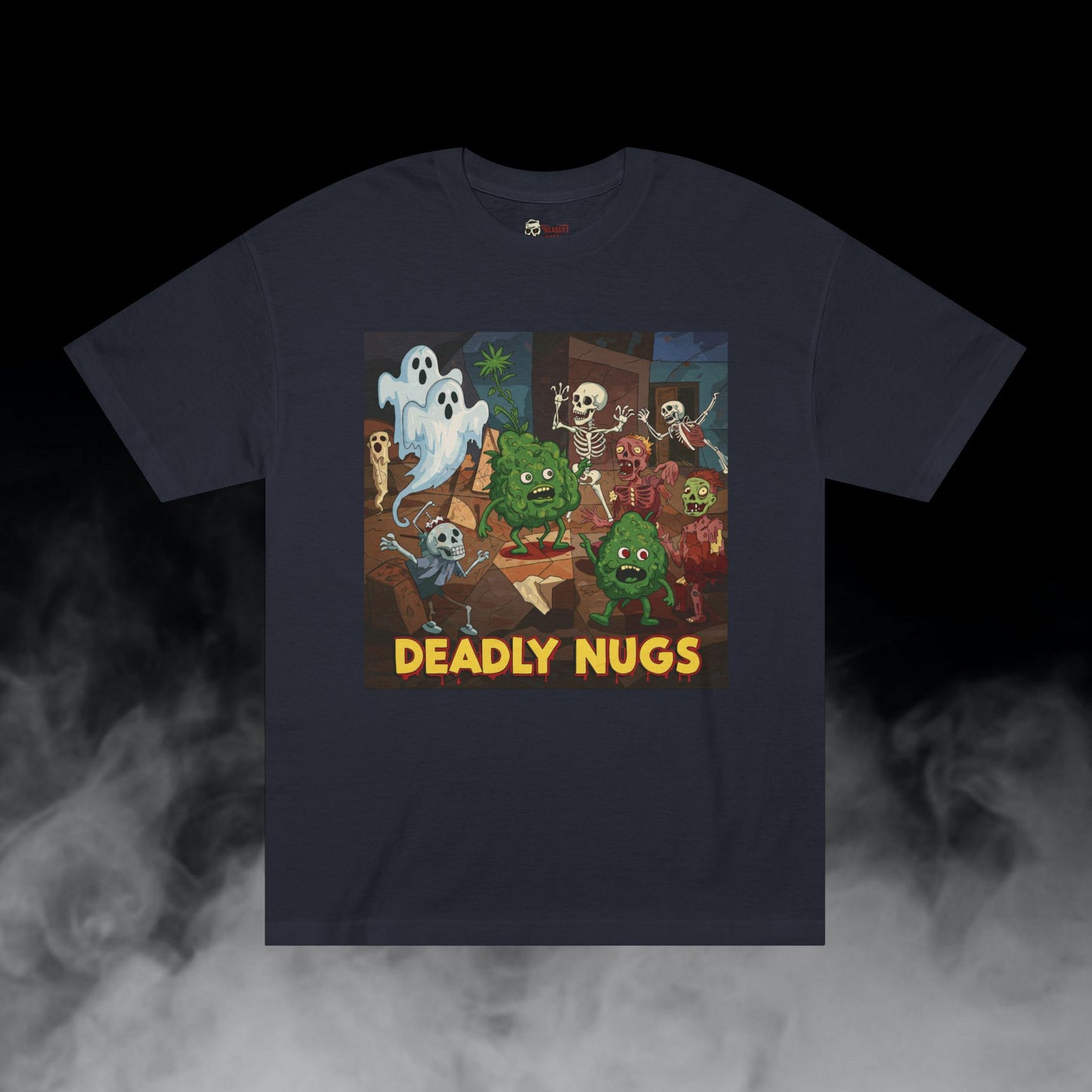 Every Puff Madness / Bud Characters Ghosts Skeletons Zombies Graphic Tee / Ominous Macabre Horror Cartoon Art Picasso Style / 420 Underground Stoner Streetwear / DEADLY NUGS