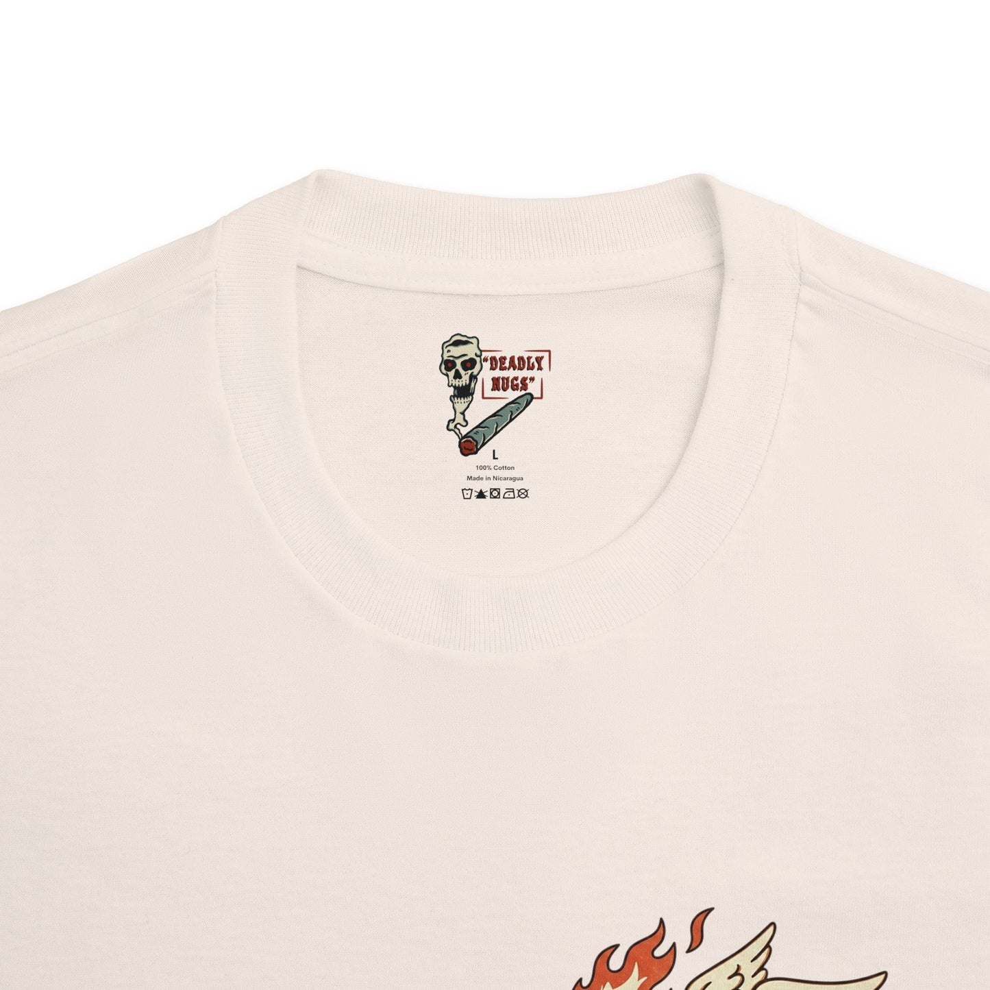 Blazin' Weed / Flaming Flying Joint with Wings and Cannabis Leaf Character Graphic Tee / Vintage Cartoon Retro Mascot Comic Art Stoner Noir Style / 420 Underground Stoner Culture / DEADLY NUGS