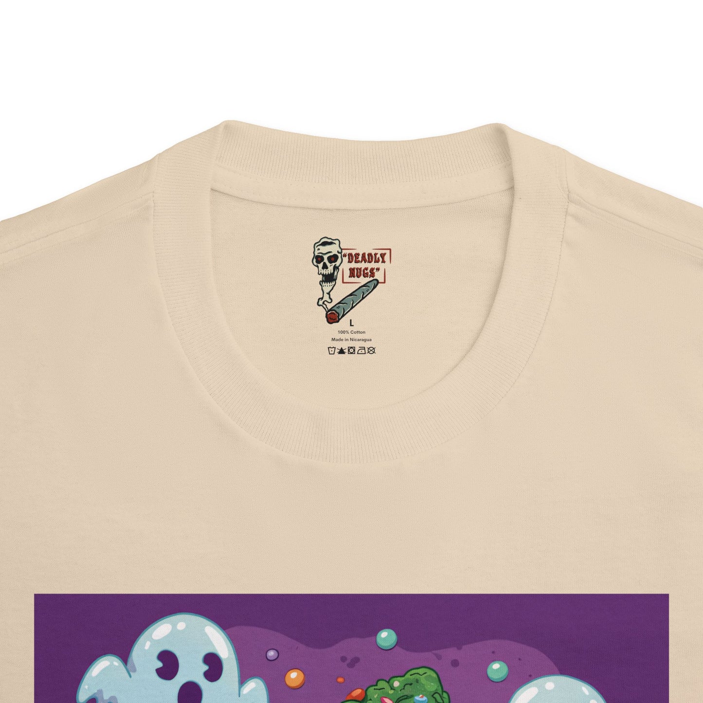 Rollin' with Treats / Bud Characters Ghost Skeletons Candy Munchies Graphic Tee / Dark Humor Spooky Bubble Cartoon Comic Art Style / 420 Underground Stoner Streetwear / DEADLY NUGS