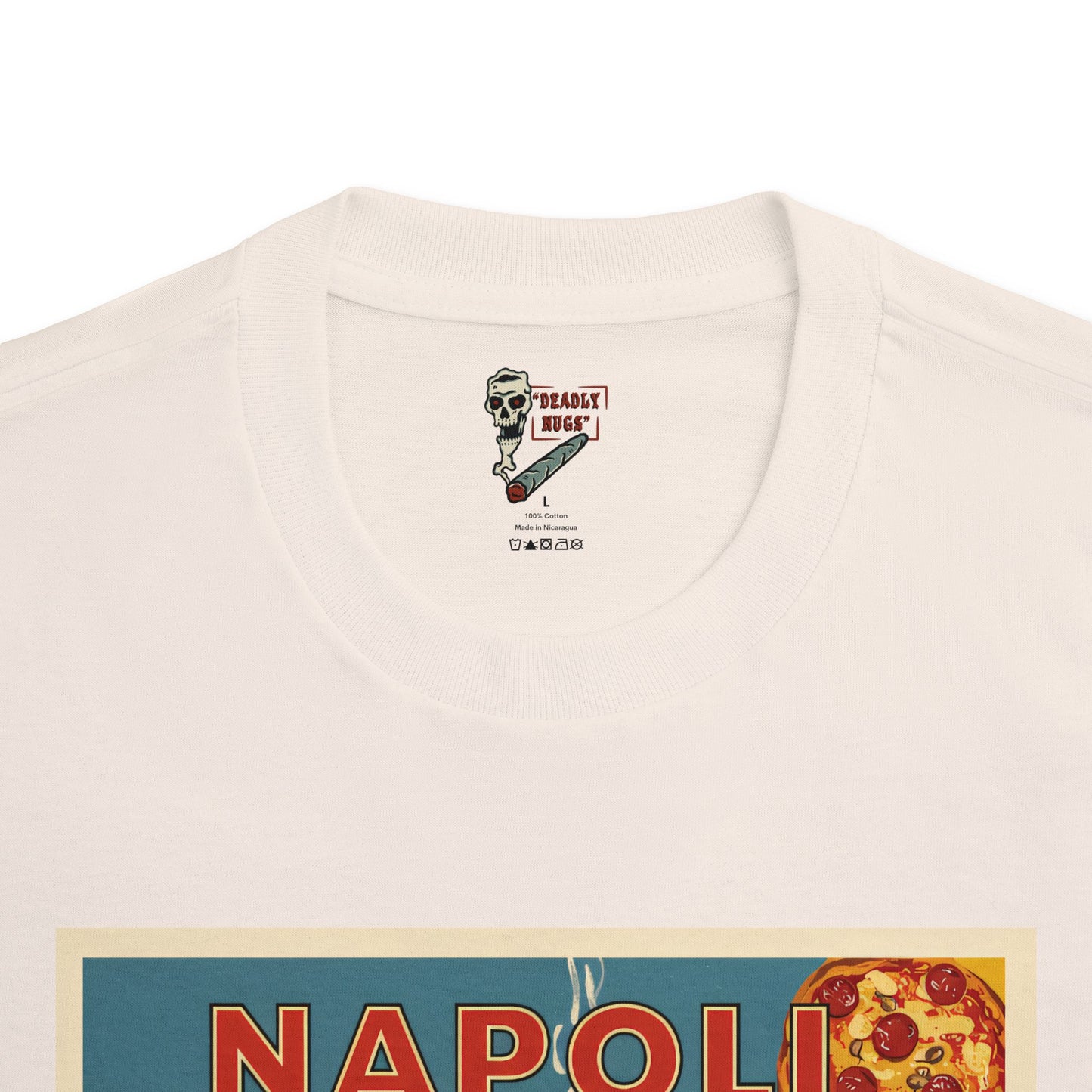 Ciao Napoli / City Backdrop Skeleton Smoking Pizza Familia Graphic Tee / Classic Vintage Travel Poster Art Style / 420 Underground Stoner Streetwear / DEADLY NUGS