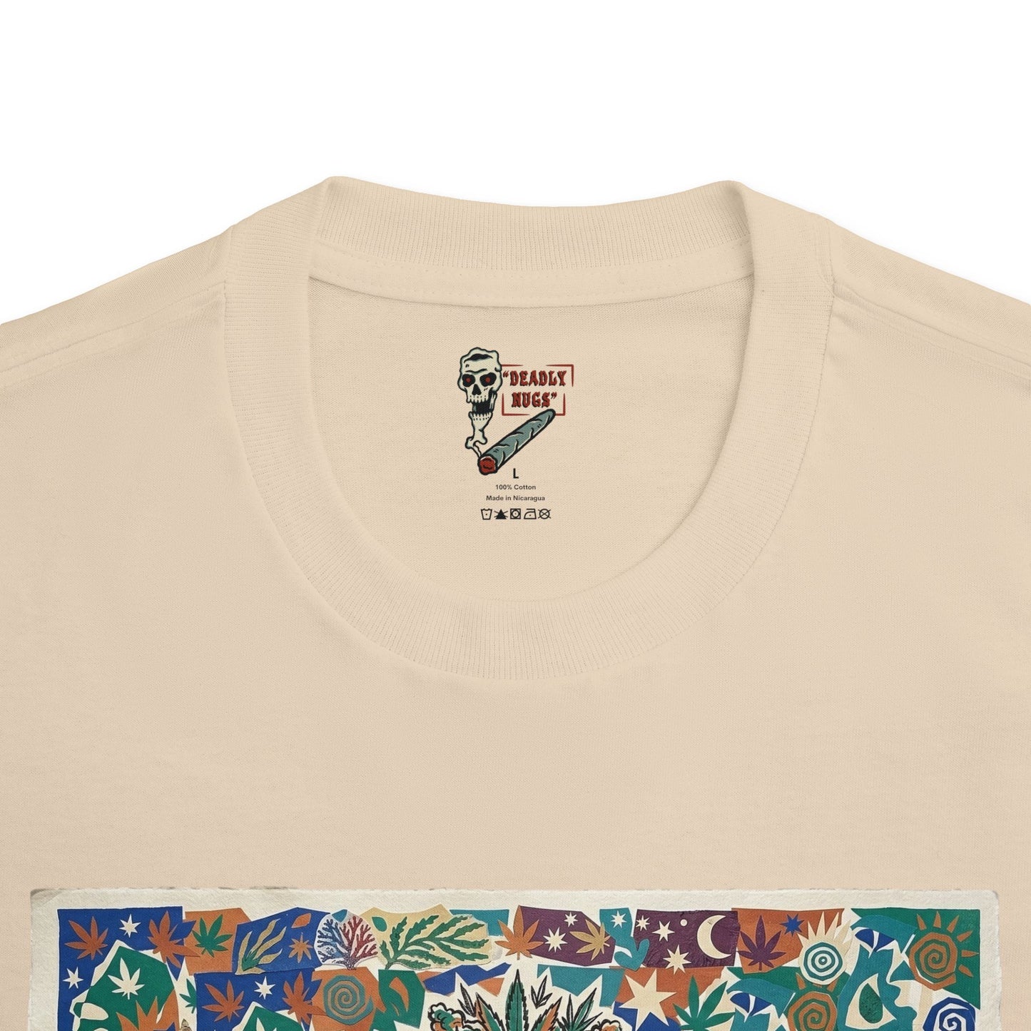 Crown Flora / Skull with Cannabis Crown in Vibrant, Organic Collage Graphic Tee / Matisse-inspired Paper-Cut Art Style / Wearable Art / 420 Underground Stoner Culture / DEADLY NUGS