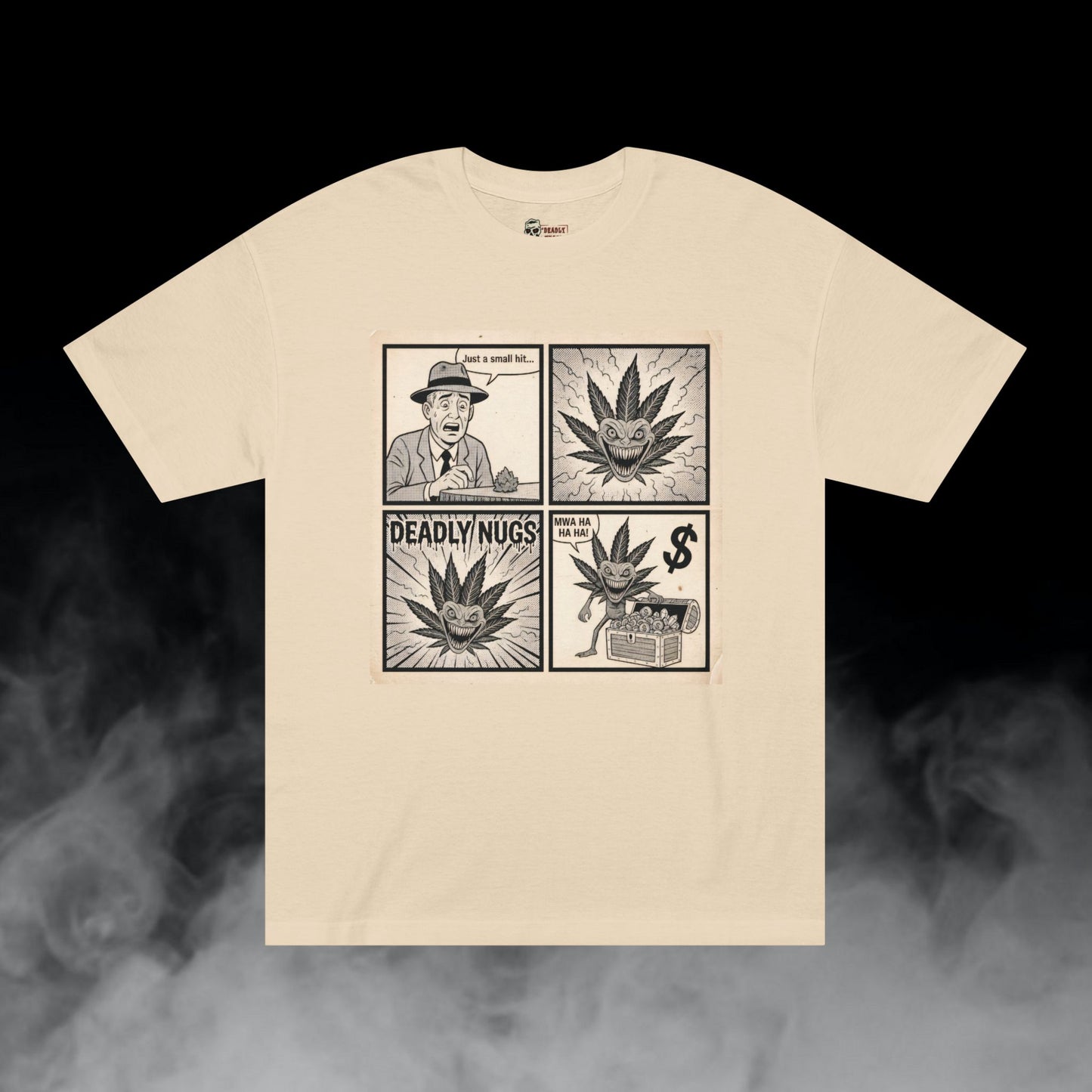 The Price of a Puff / Man Smokes and Pays the Price Graphic Tee / Vintage Noir Propaganda Comic Strip Art Style / 420 Underground Stoner Culture / DEADLY NUGS