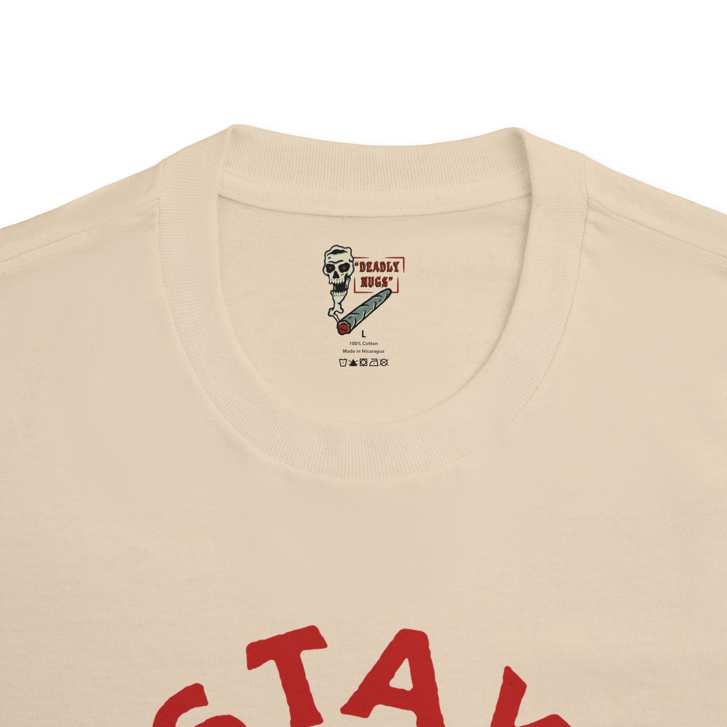 Stay Kind / Skull Biting Broken Heart Graphic Tee / Classic Cartooning Tatoo Art Style / 420 Underground Stoner Streetwear / DEADLY NUGS