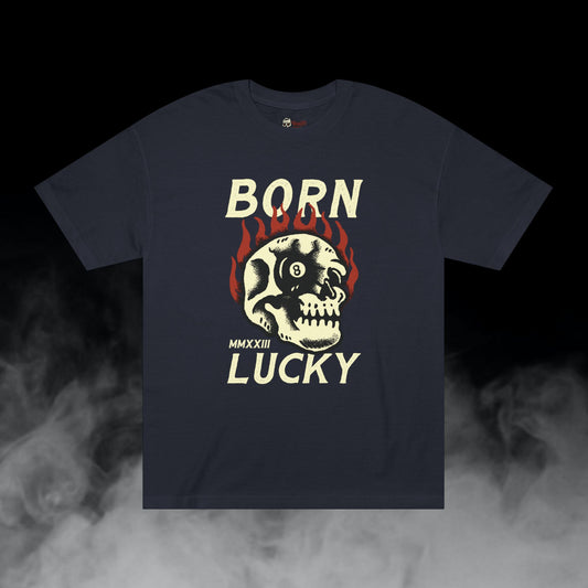 Born Lucky / Flaming Skull Eight Ball Eye Graphic Tee / Classic Cartooning Tatoo Art Style / 420 Underground Stoner Streetwear / DEADLY NUGS