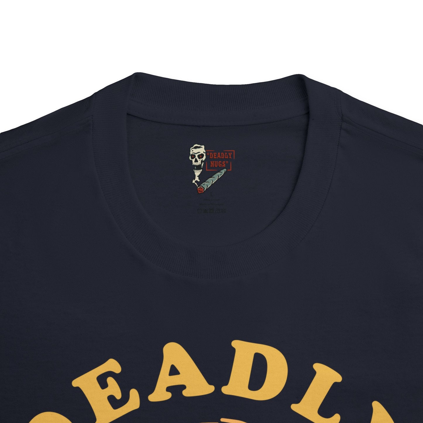 Flame in, Flame out / Premium Unisex Graphic Tee Yellow Aesthetic Print Skull 420 / DEADLY NUGS