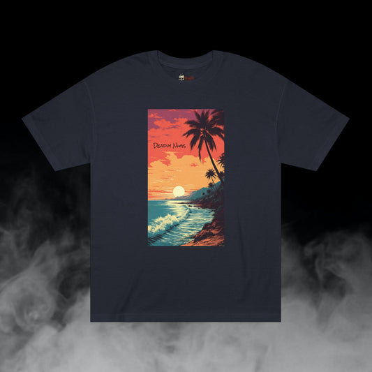Coastline / Shoreline Sunset Sky Palms Waves Graphic Tee / Vintage Painting Beach Style Art / 420 Underground Stoner Streetwear / DEADLY NUGS