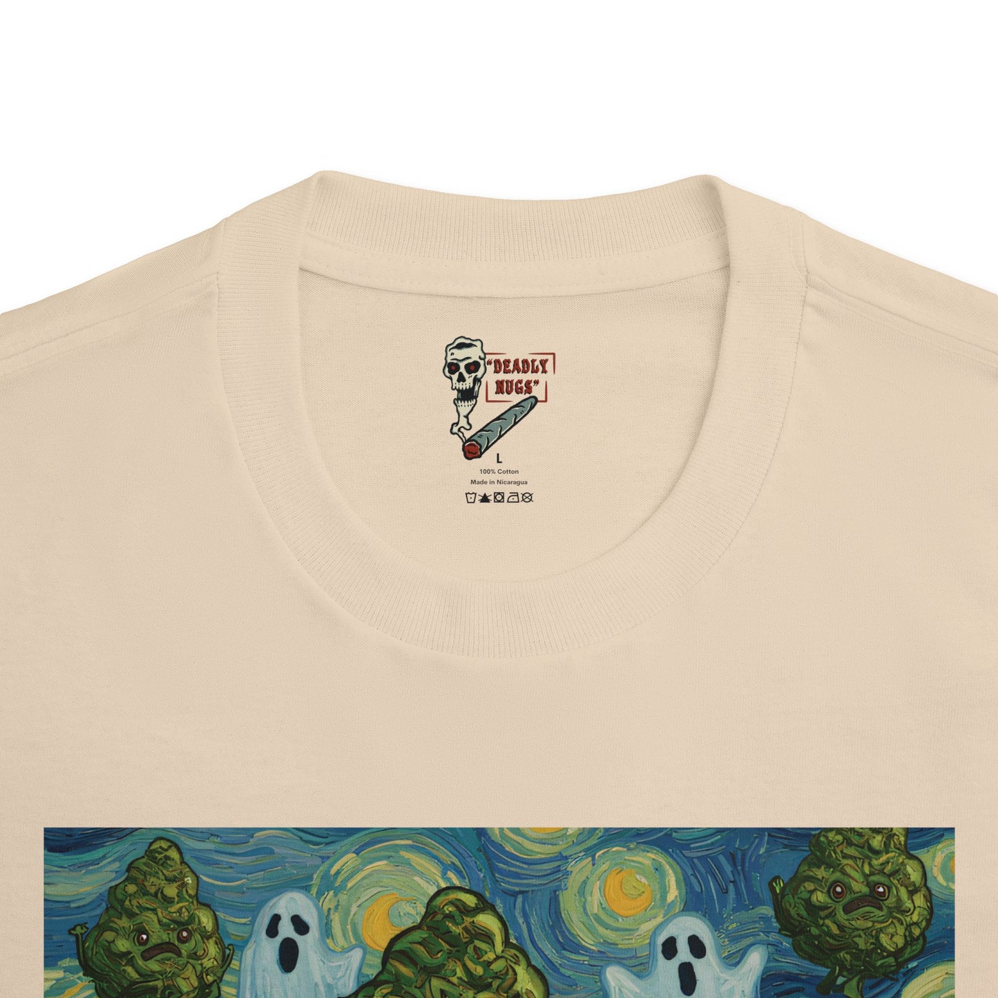 Astral Awakening / Bud Characters Ghosts Skeletons Graphic Tee / Dark Humor Eerie Vintage Van Gogh Art Comic Style / 420 Underground Stoner Streetwear / DEADLY NUGS