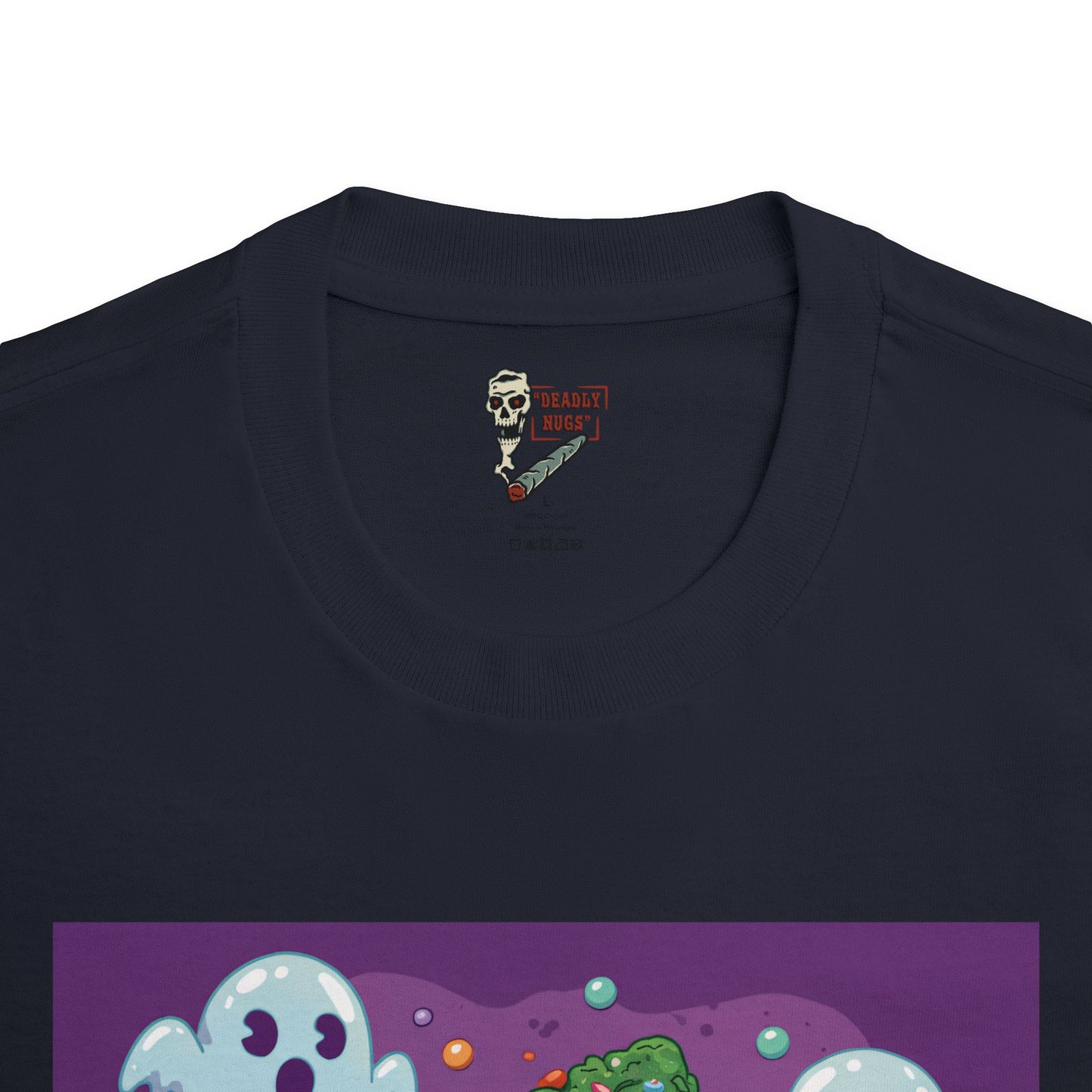 Rollin' with Treats / Bud Characters Ghost Skeletons Candy Munchies Graphic Tee / Dark Humor Spooky Bubble Cartoon Comic Art Style / 420 Underground Stoner Streetwear / DEADLY NUGS