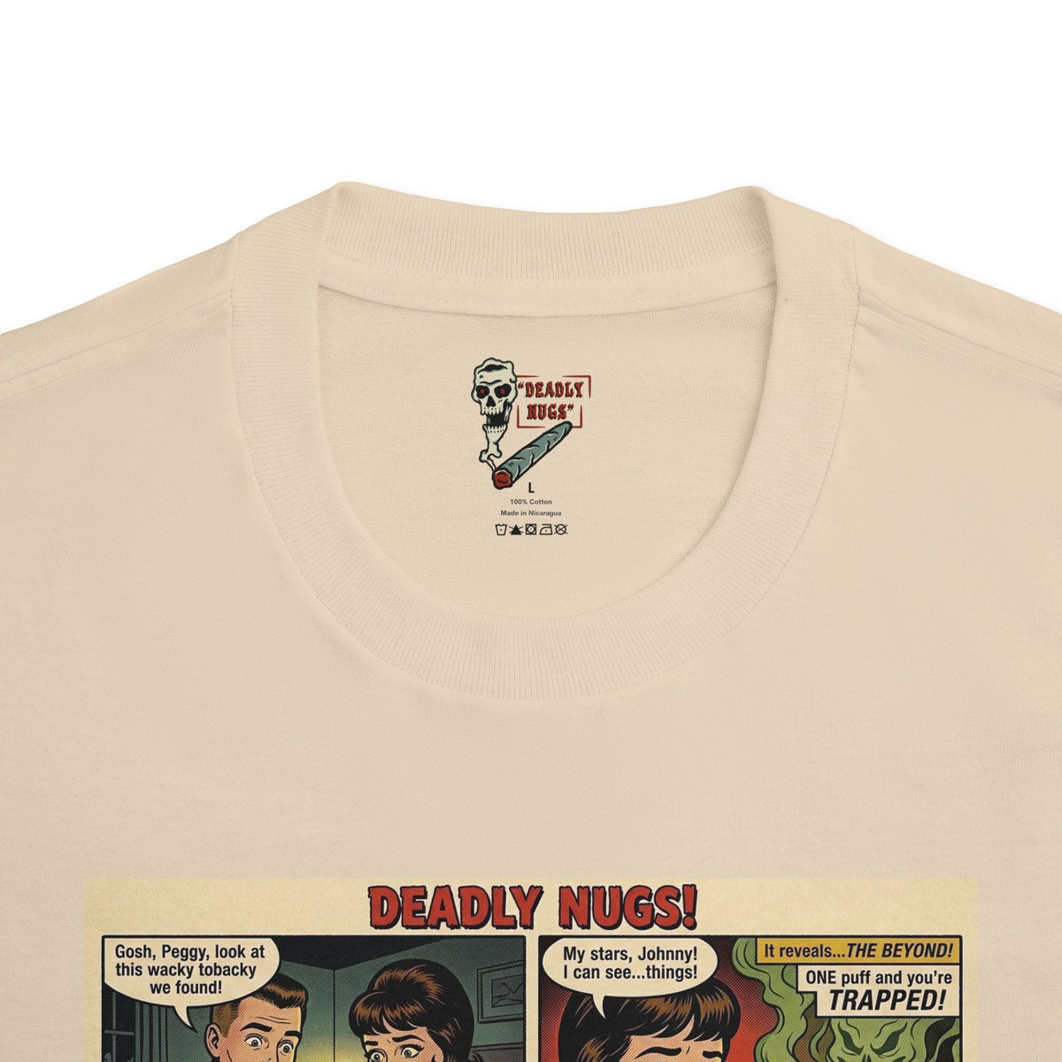 Wacky Tobacky Terror! / Retro Horror Pop Art Comic Strip Tee / 420 Underground Stoner Culture / DEADLY NUGS