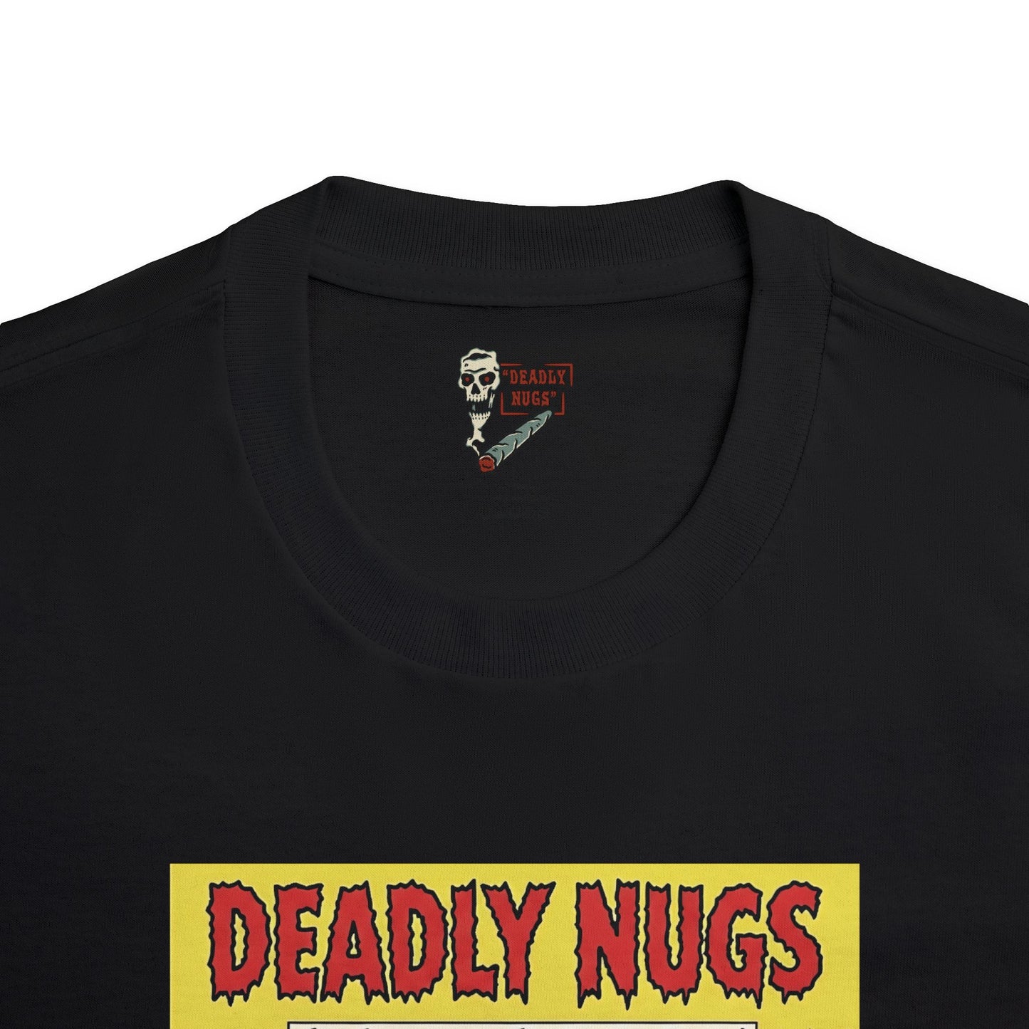 TERRIFYING TOKES! / Woman in Graveyard surrounded by Green Smoke, Alien watcher, and sinister Moon Graphic Tee / Vintage Pulp Horror Noir Comic Art Style / 420 Underground Stoner Culture / DEADLY NUGS
