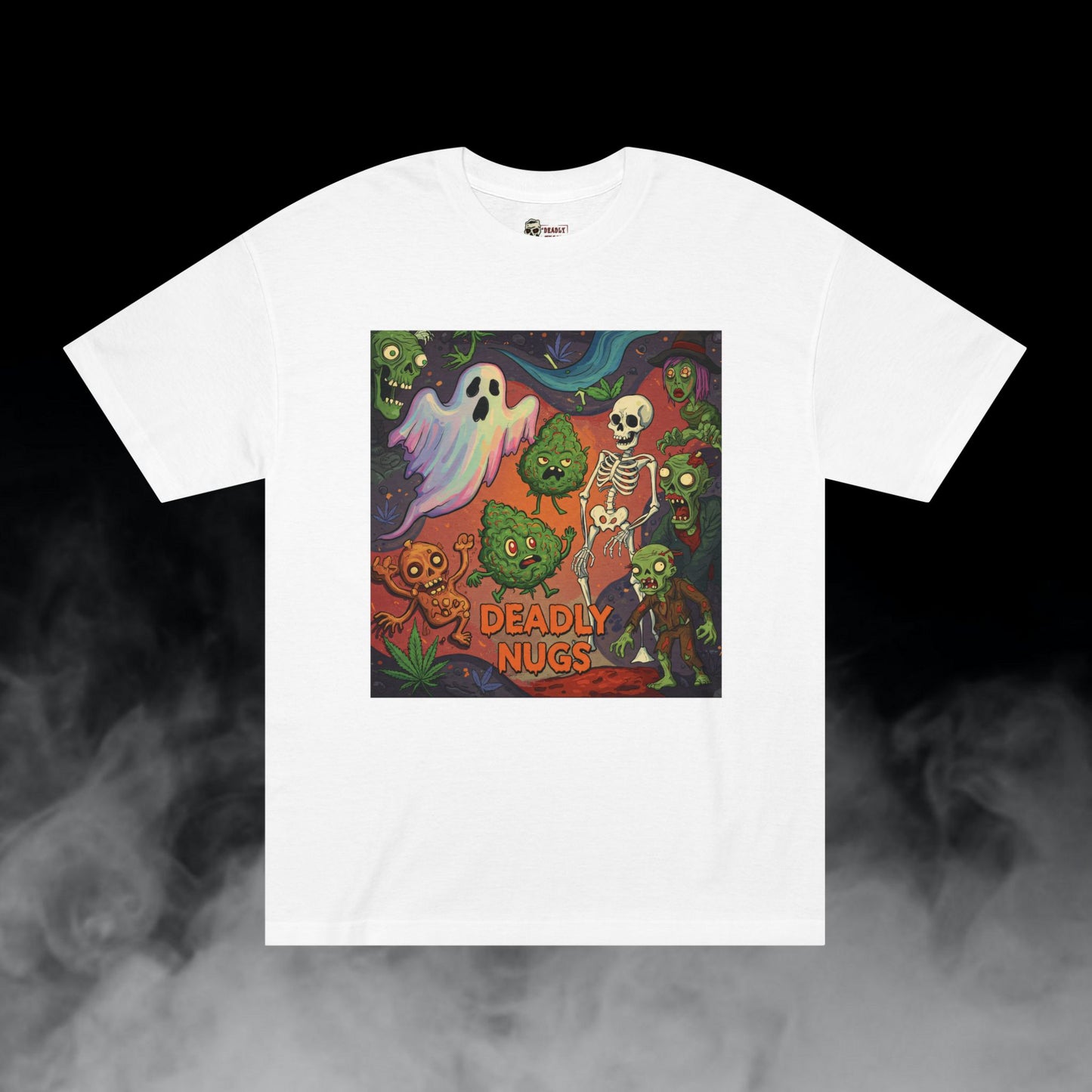 Ghouls Gone Green / Bud Characters Ghost Skeleton Zombies Graphic Tee / Ominous Spooky Character Cartoon Art / 420 Underground Stoner Streetwear / DEADLY NUGS