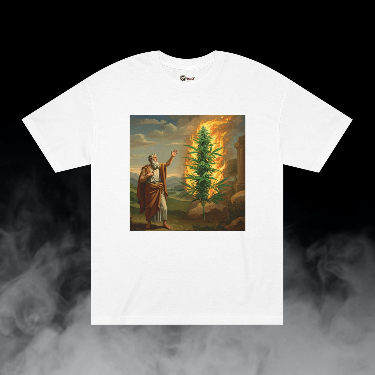 Burning Bush / Old Testament Torah Moses with Cannabis Cola Graphic Tee / New Age Classical Art / 420 Underground Stoner Streetwear / DEADLY NUGS