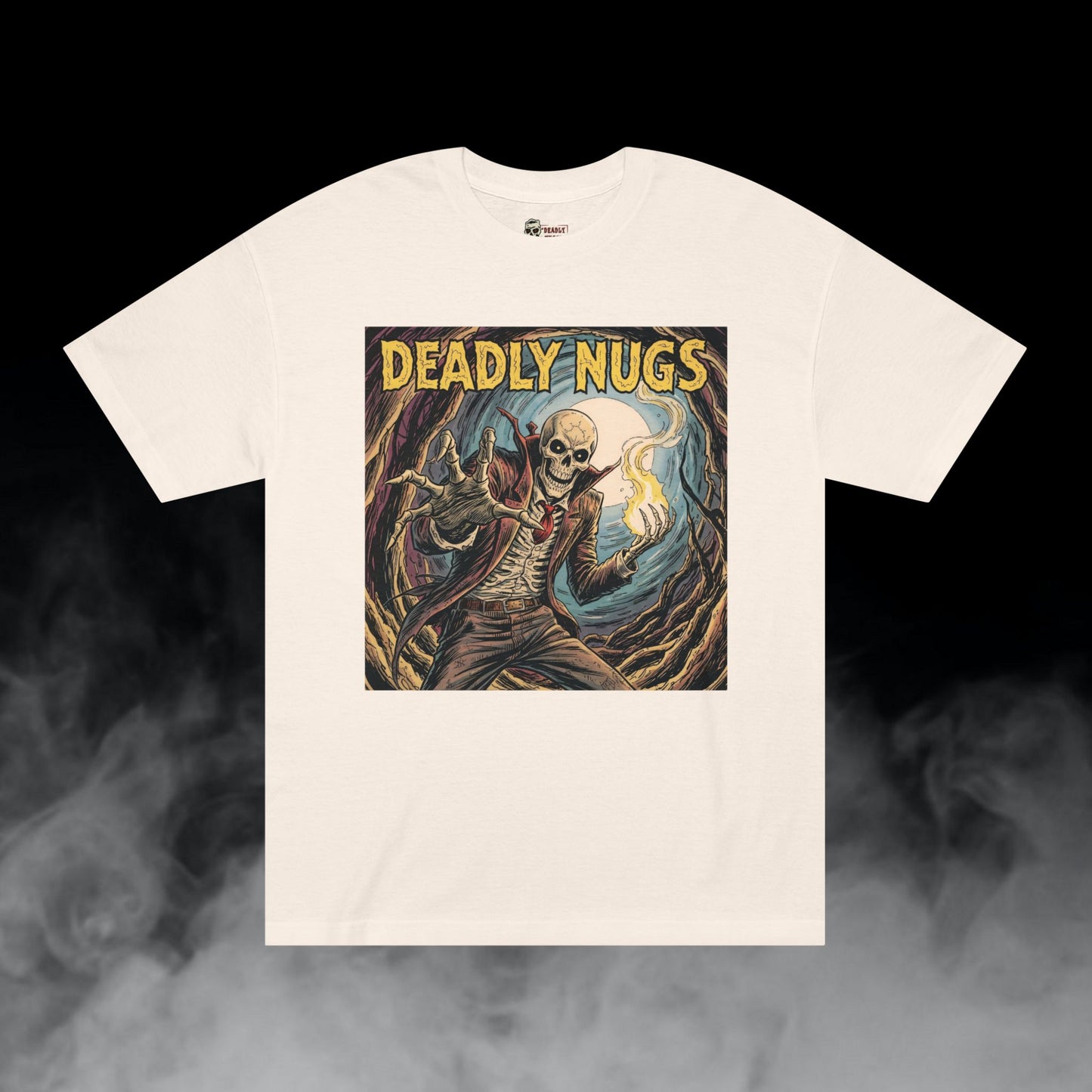Bone Grove Flame / Skeleton Blazing Fire Graphic Tee / Vintage Pulp Horror Comic Style / 420 Underground Stoner Streetwear / DEADLY NUGS