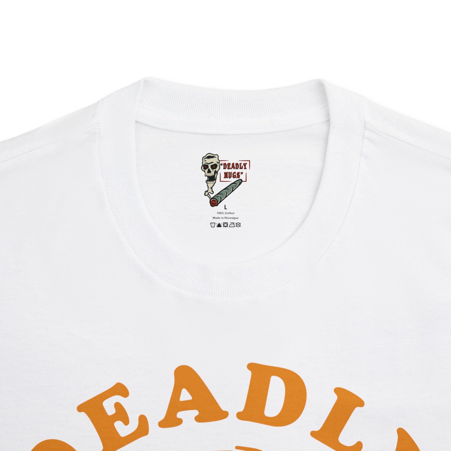 Flame in, Flame out / Premium Unisex Graphic Tee Orange Aesthetic Print Skull 420 / DEADLY NUGS