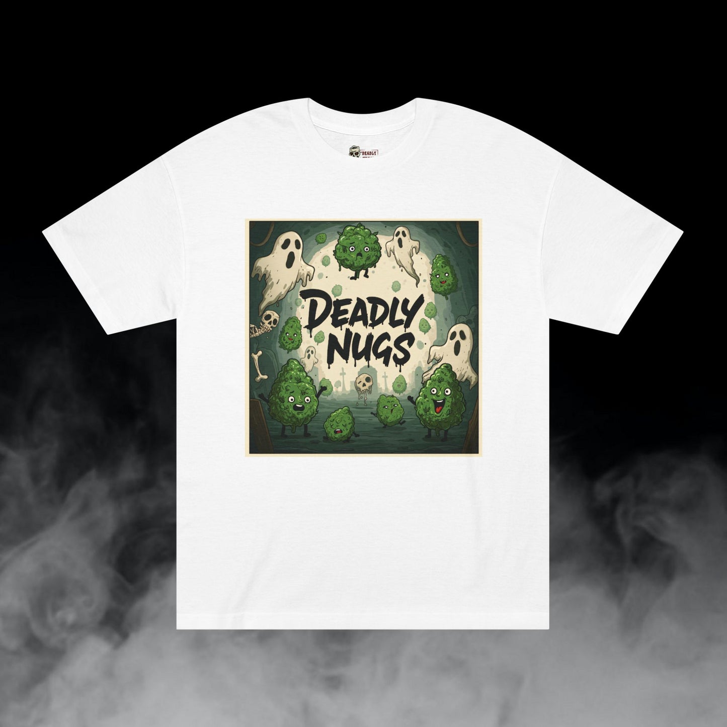 Effects / Bud Characters Ghosts Skulls Graphic Tee / Dark Humor Gritty Modern Cartoon Comic Art Style / 420 Underground Stoner Streetwear / DEADLY NUGS