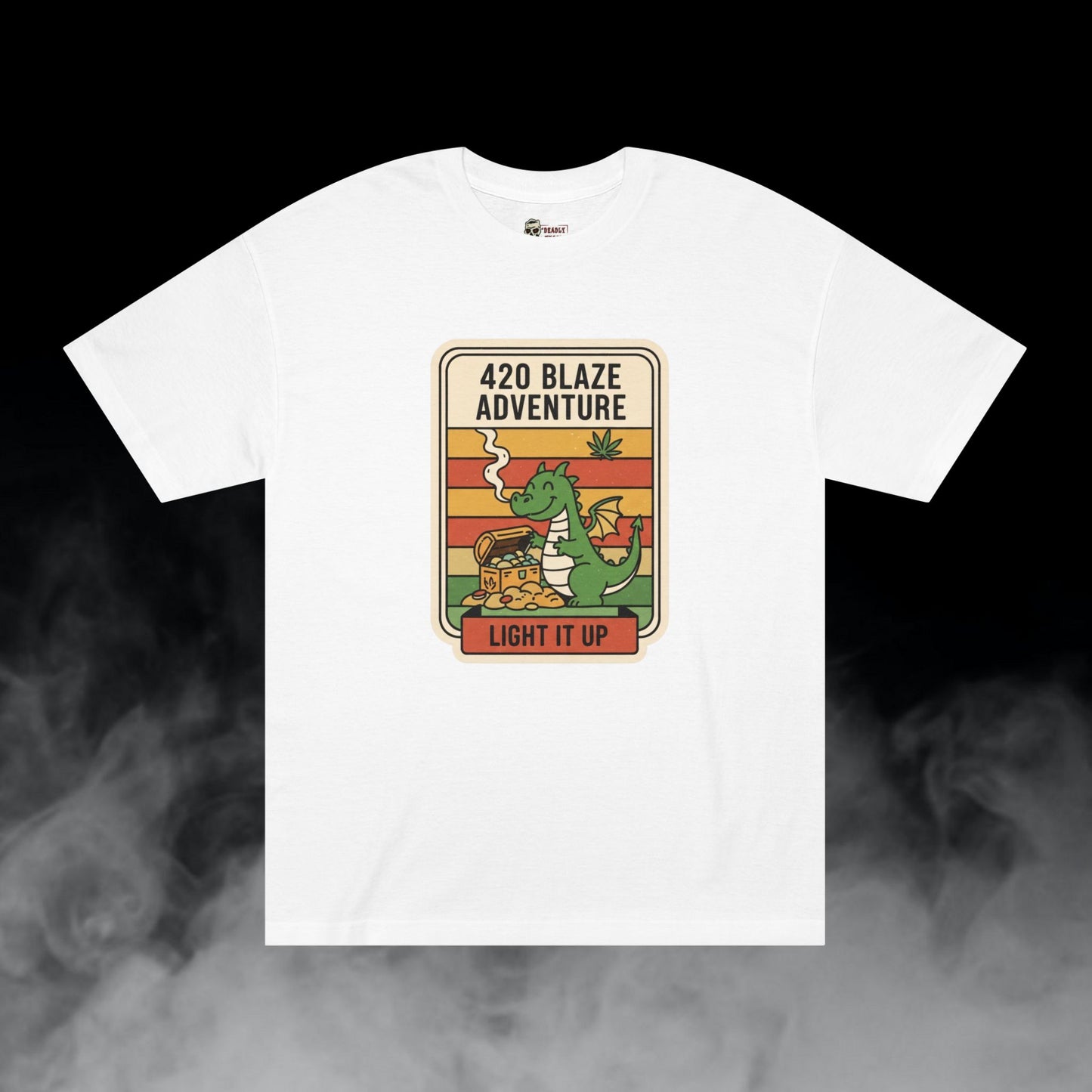 Blaze Adventure / Dragon Puffin Cannabis Treasure Chest Graphic Tee / Vintage Retro Cartoon Comic Style / 420 Underground Stoner Culture / DEADLY NUGS