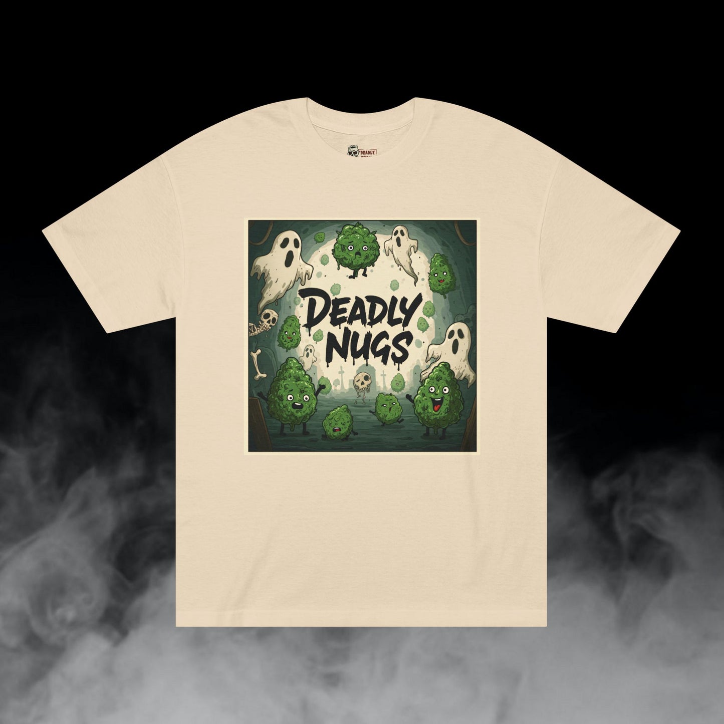 Effects / Bud Characters Ghosts Skulls Graphic Tee / Dark Humor Gritty Modern Cartoon Comic Art Style / 420 Underground Stoner Streetwear / DEADLY NUGS